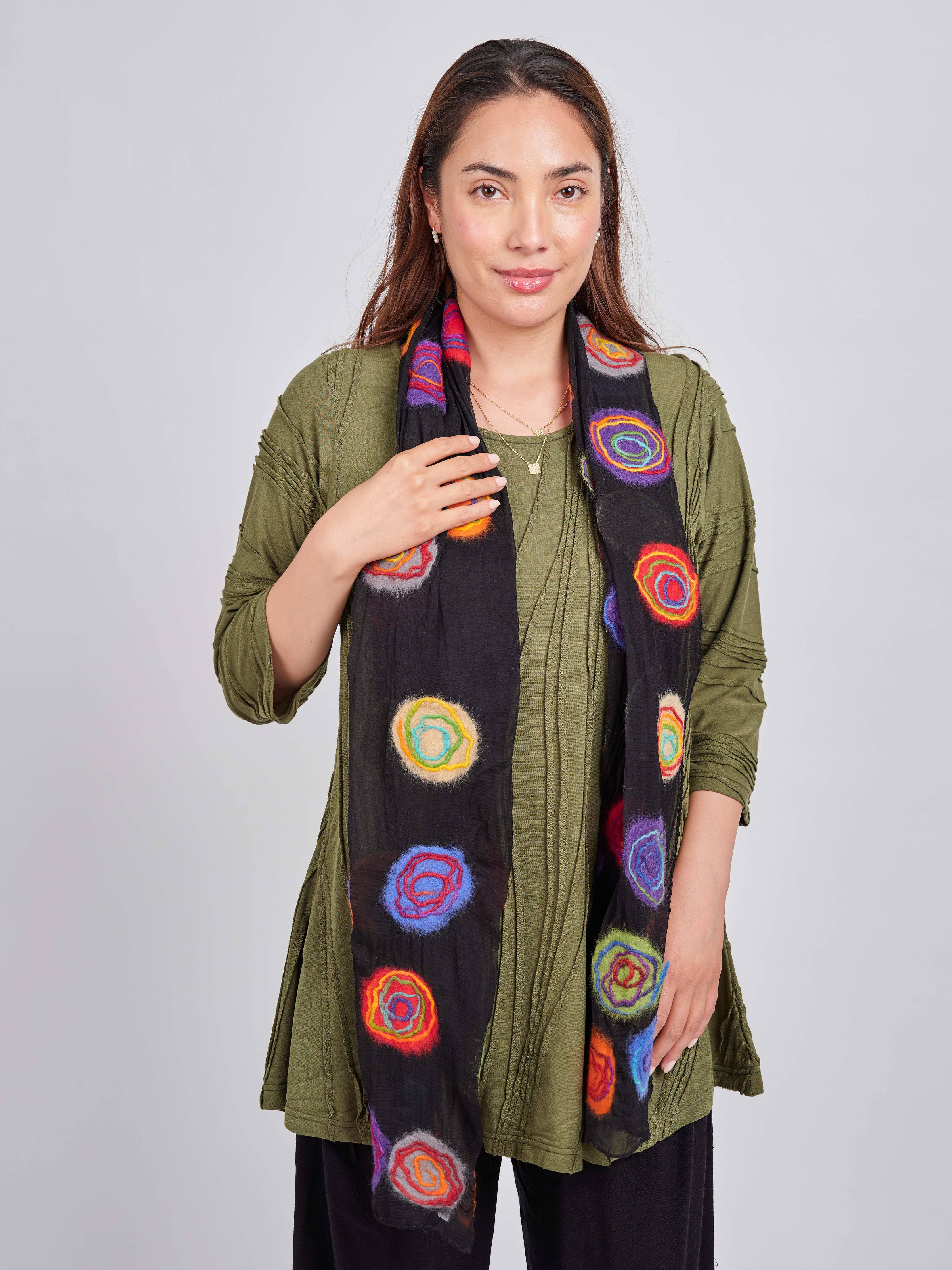 Spiral Felt/Silk Scarf SF51: Black