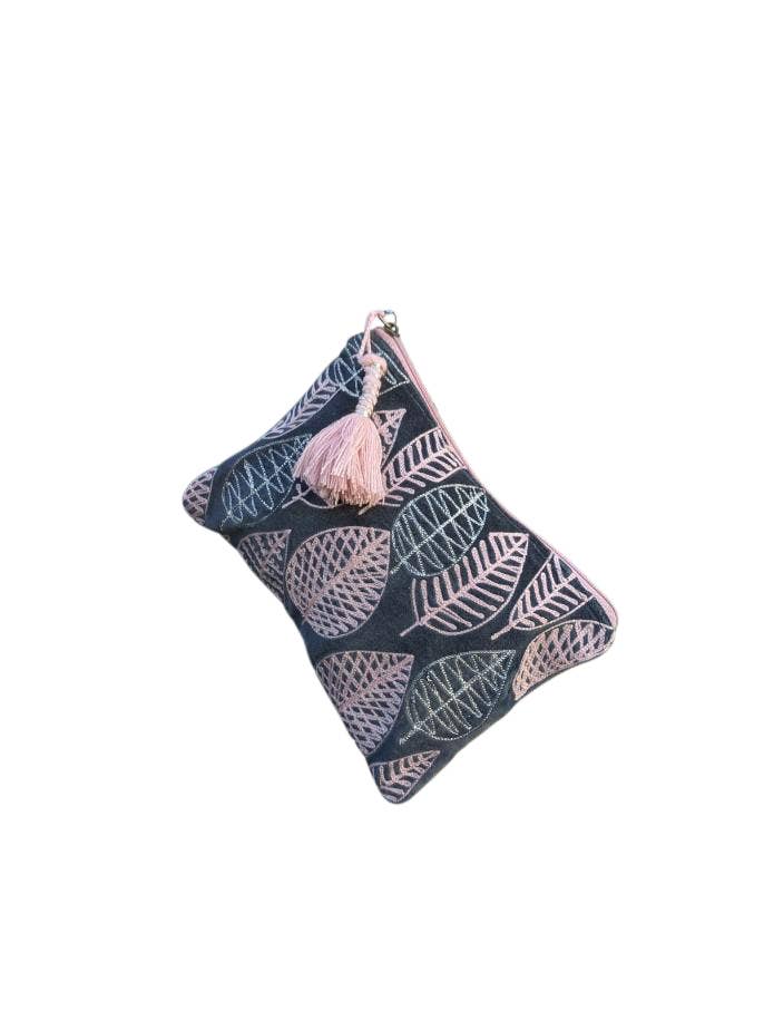 Peach Leaves on Gray Durable Cotton Coin Purse for Women