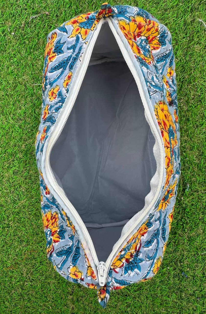 Small Cotton Quilted Toiletry Bag Block Printed