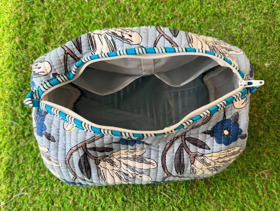 Small - Cosmetic Bag Quilted Cotton Travel Bag