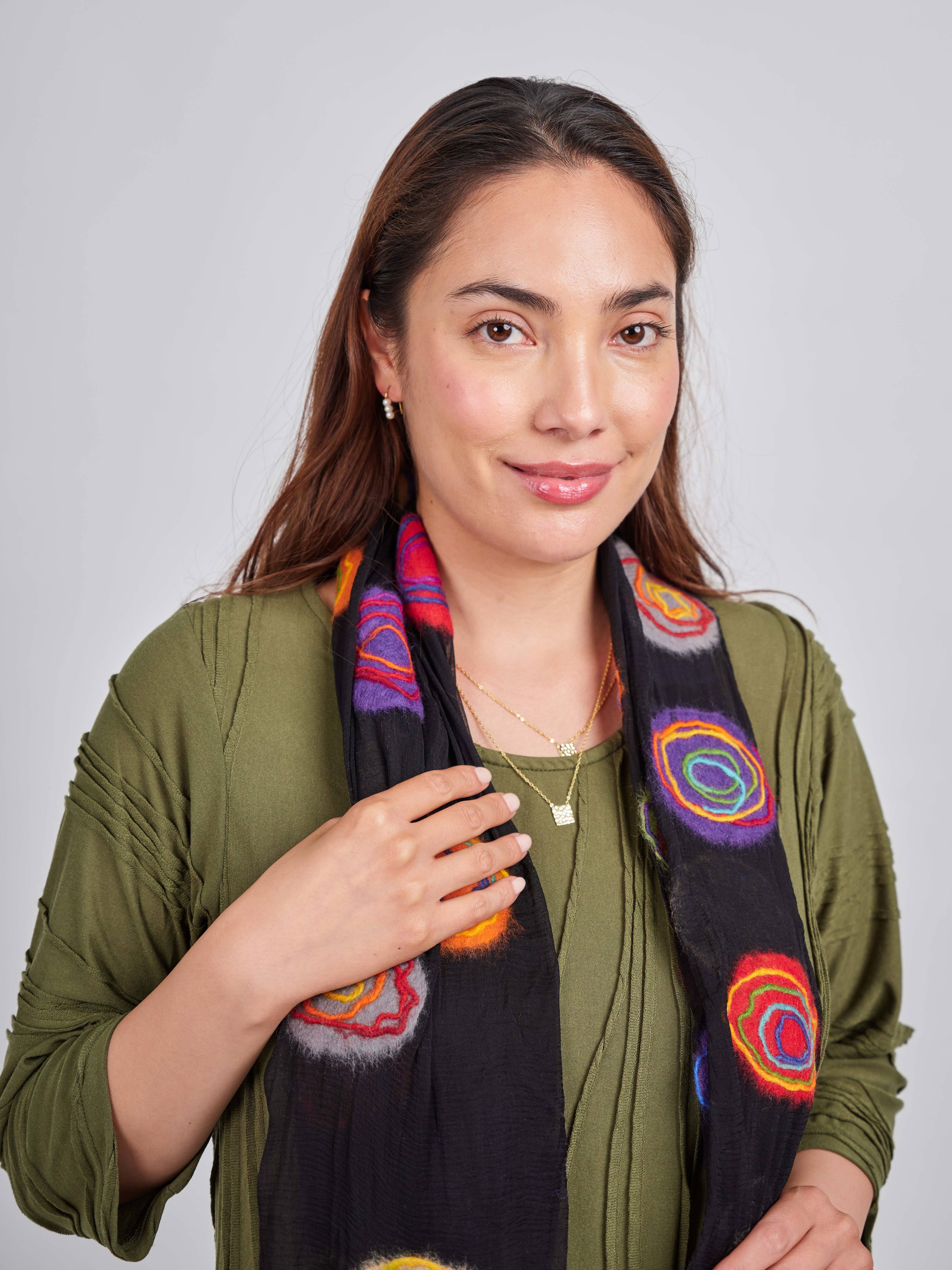 Spiral Felt/Silk Scarf SF51: Black