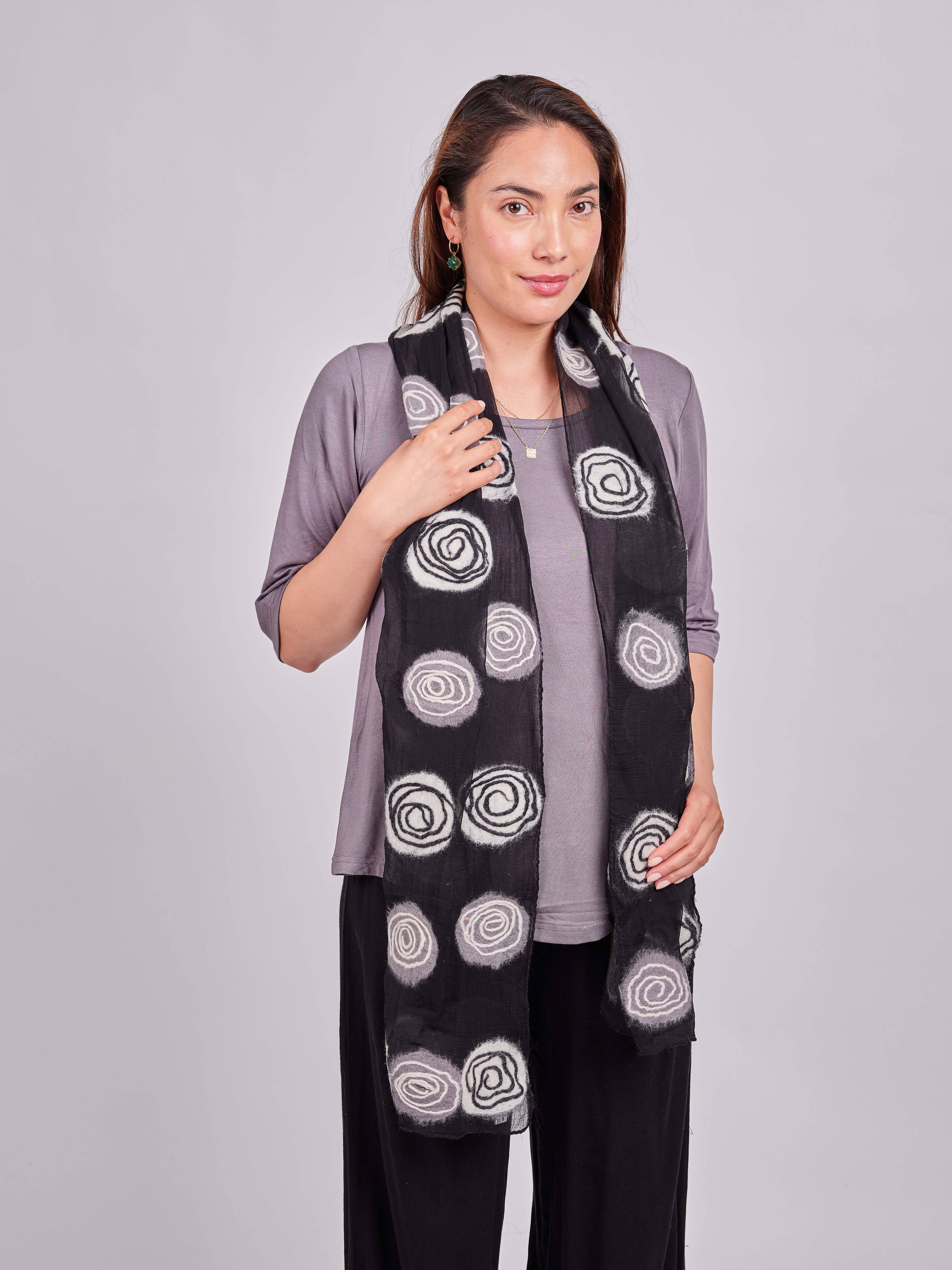 Spiral Felt/Silk Scarf SF51: Black