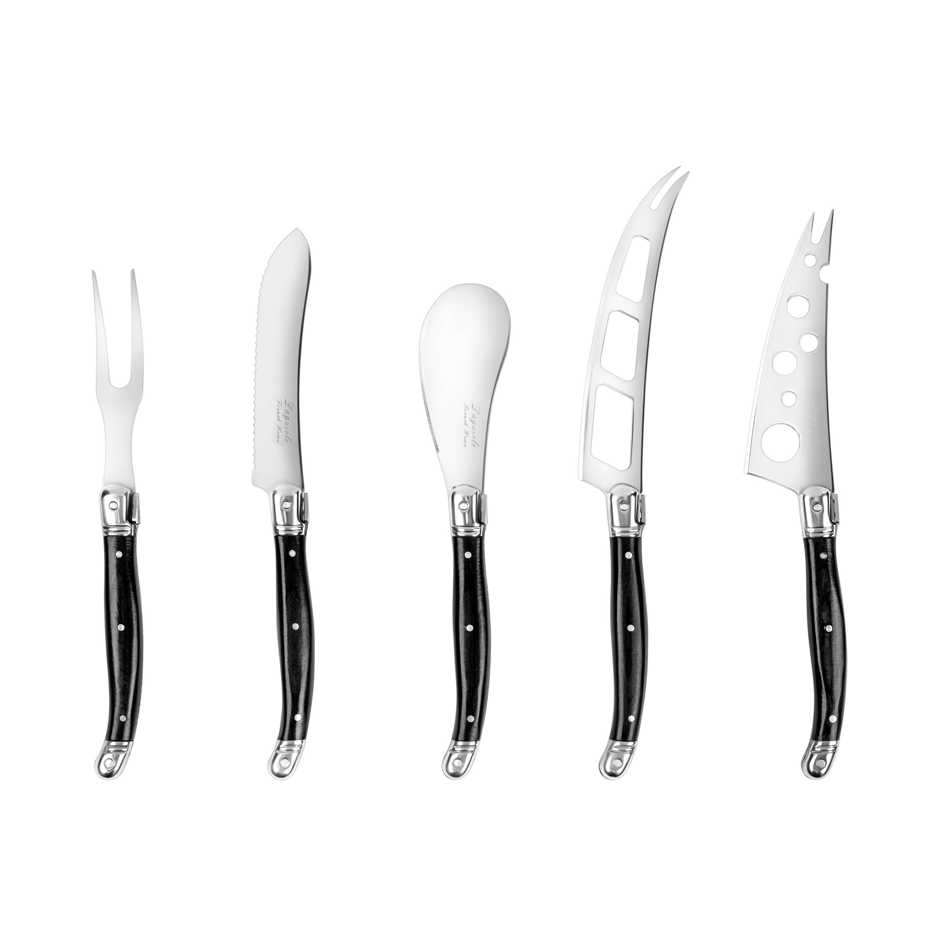 Laguiole 5-Piece Artisan Black Pakkawood Cheese Knife Set