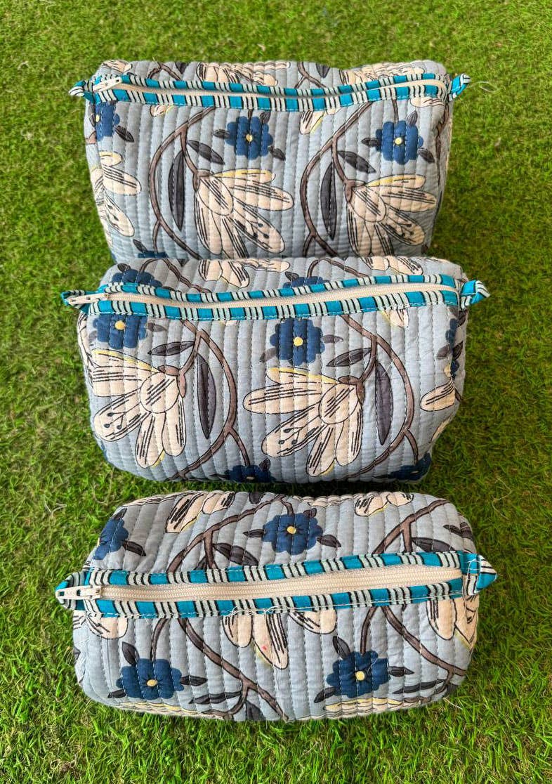 Small - Cosmetic Bag Quilted Cotton Travel Bag