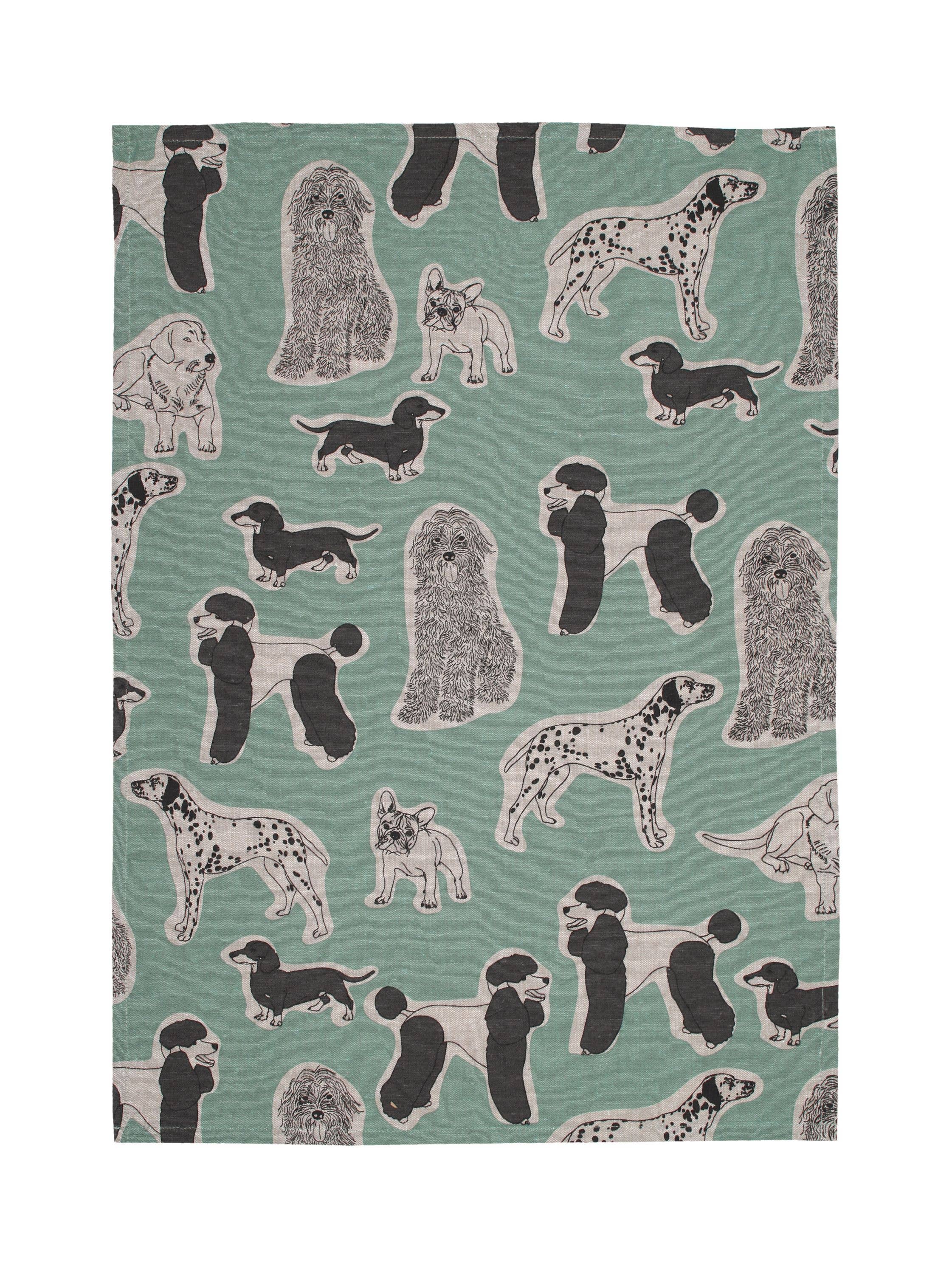 Tea Towel set/2 Dog Print- Aqua Storm