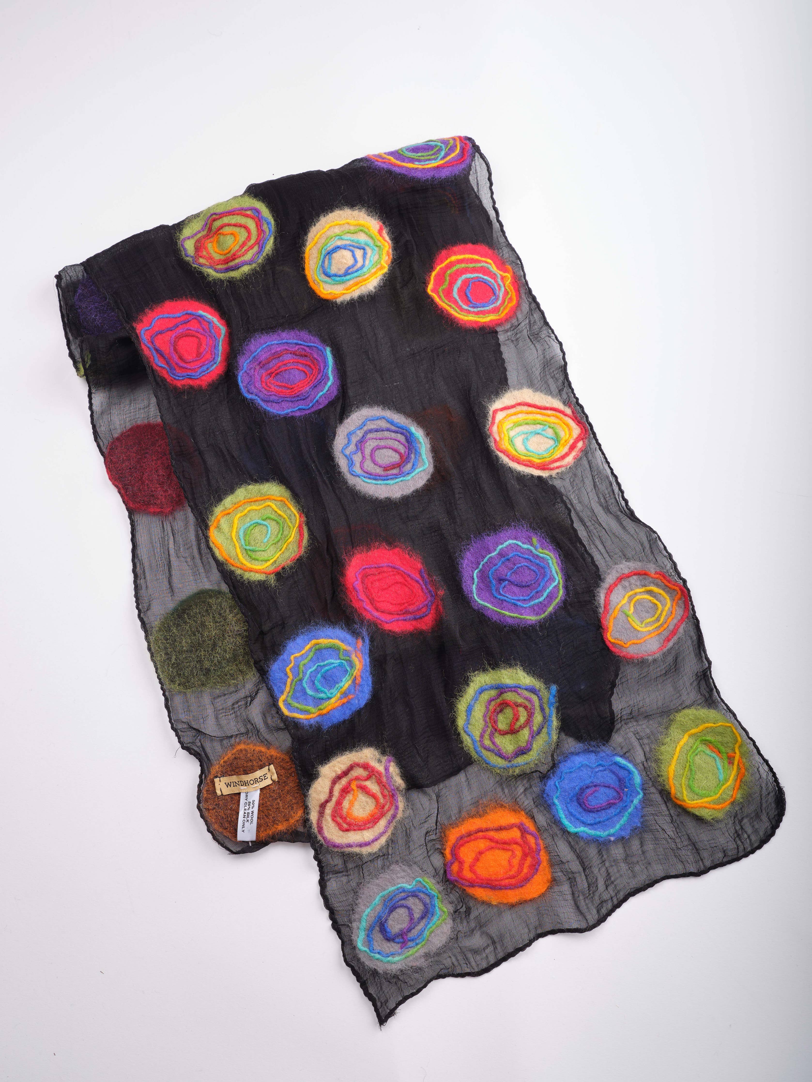 Spiral Felt/Silk Scarf SF51: Black