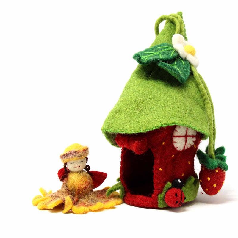 Strawberry Felt Fairy House