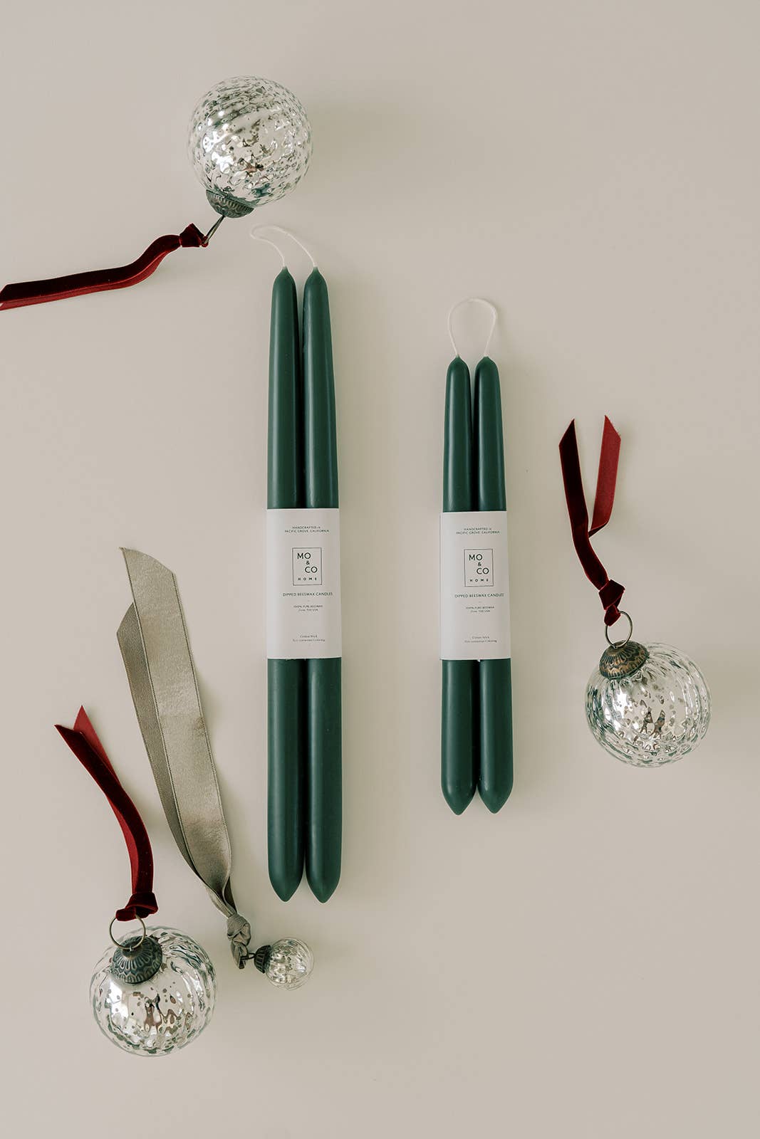 Forest Green | Dipped Beeswax Taper Candles – 10” | Pair