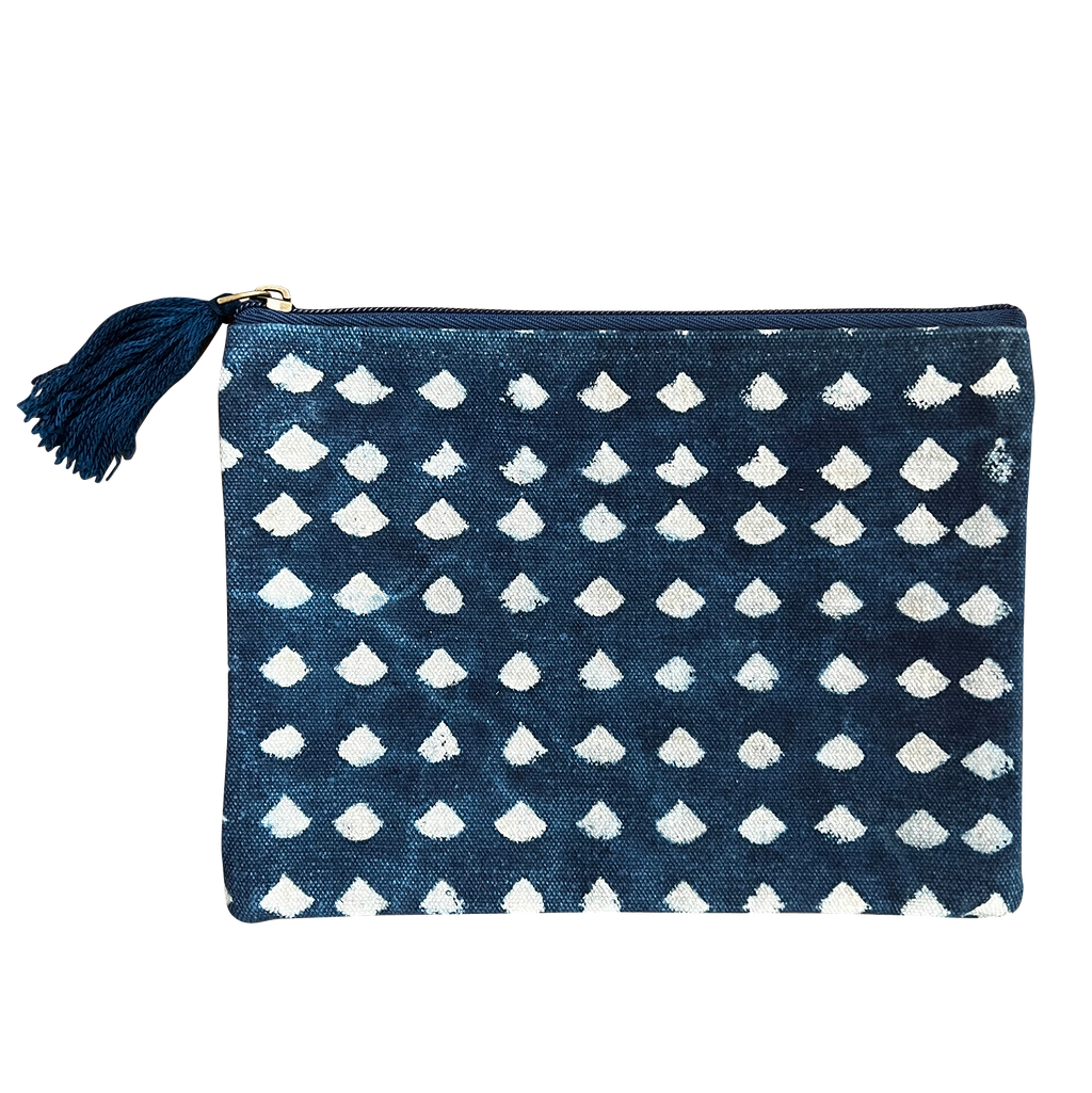 Navy White Block Print Durable Cotton Coin Purse for Women