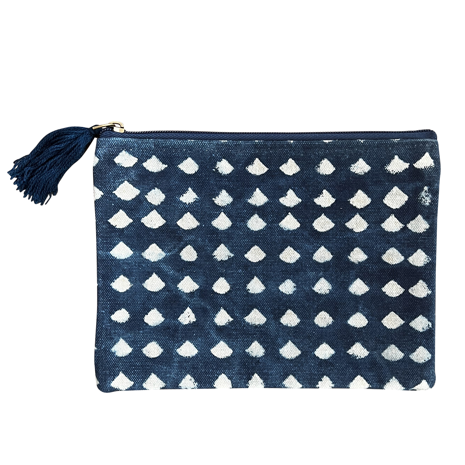 Navy White Block Print Durable Cotton Coin Purse for Women