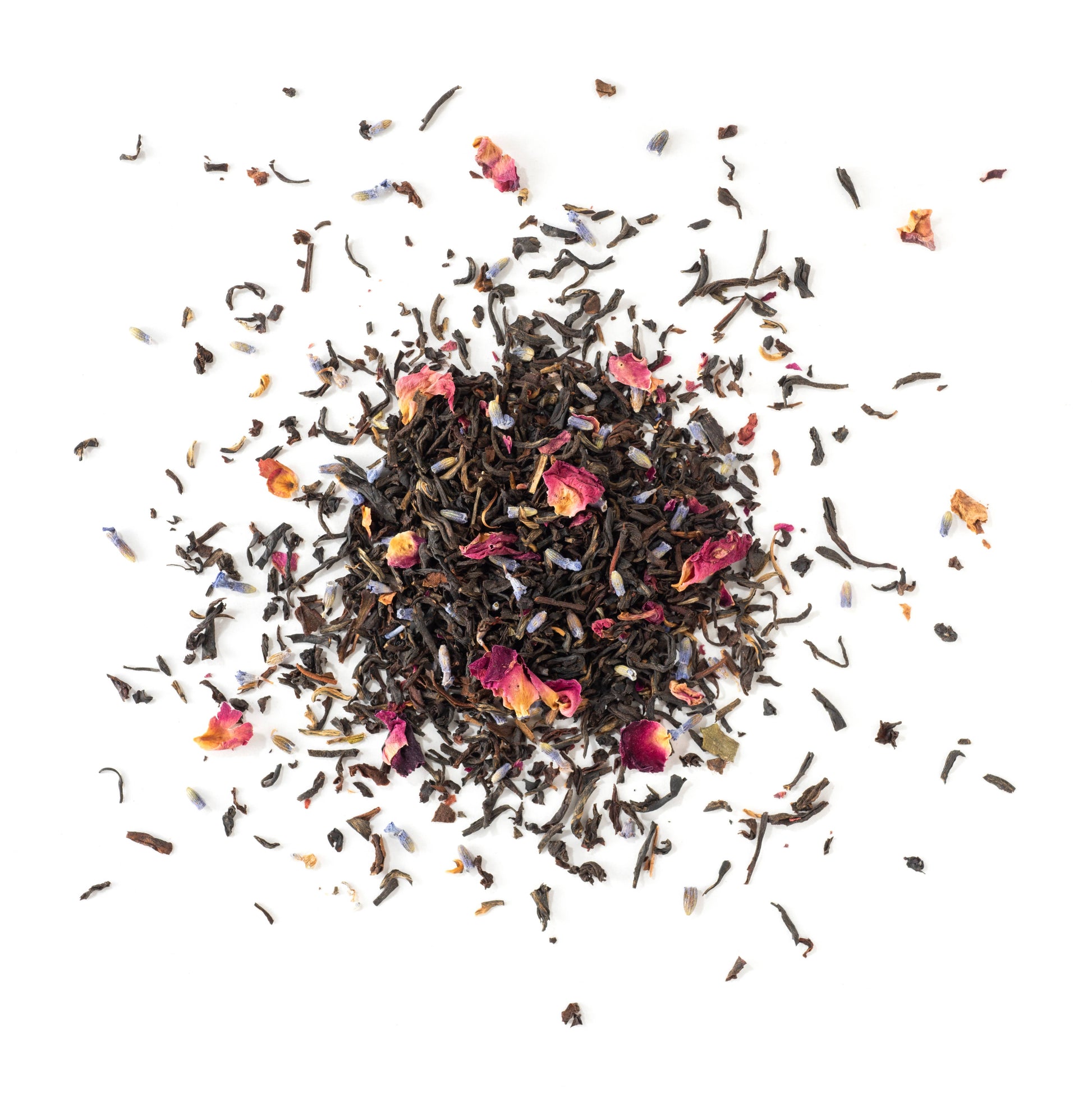 Spice blend with dried flowers on a white background