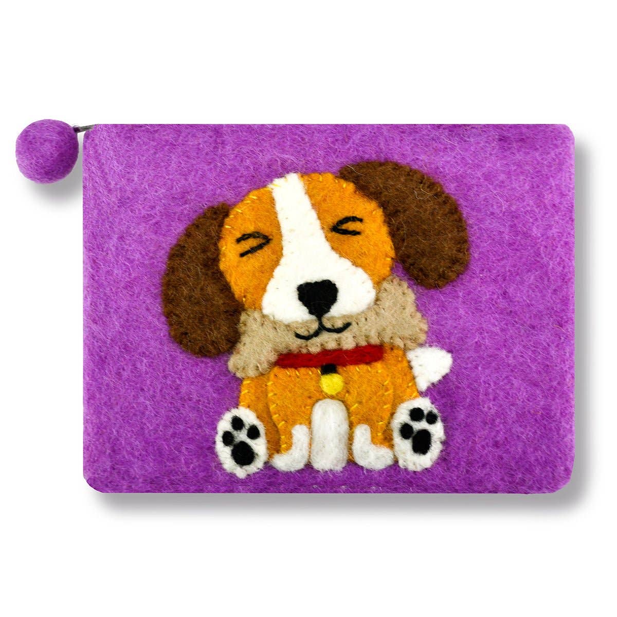 Pink Cute Dog Felted Coin Purse – Handcrafted Wool Felt