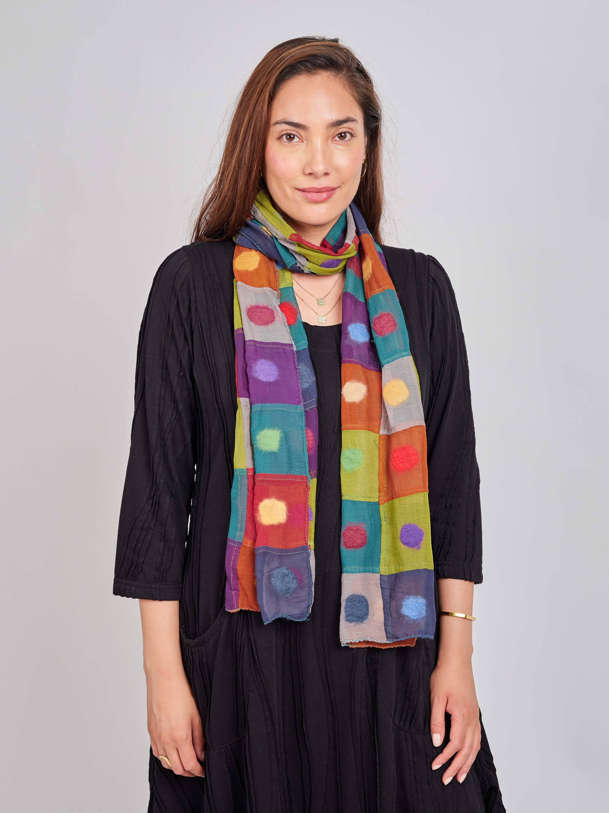 Polkadot Patch Felt/Silk Scarf: Multi-Colored