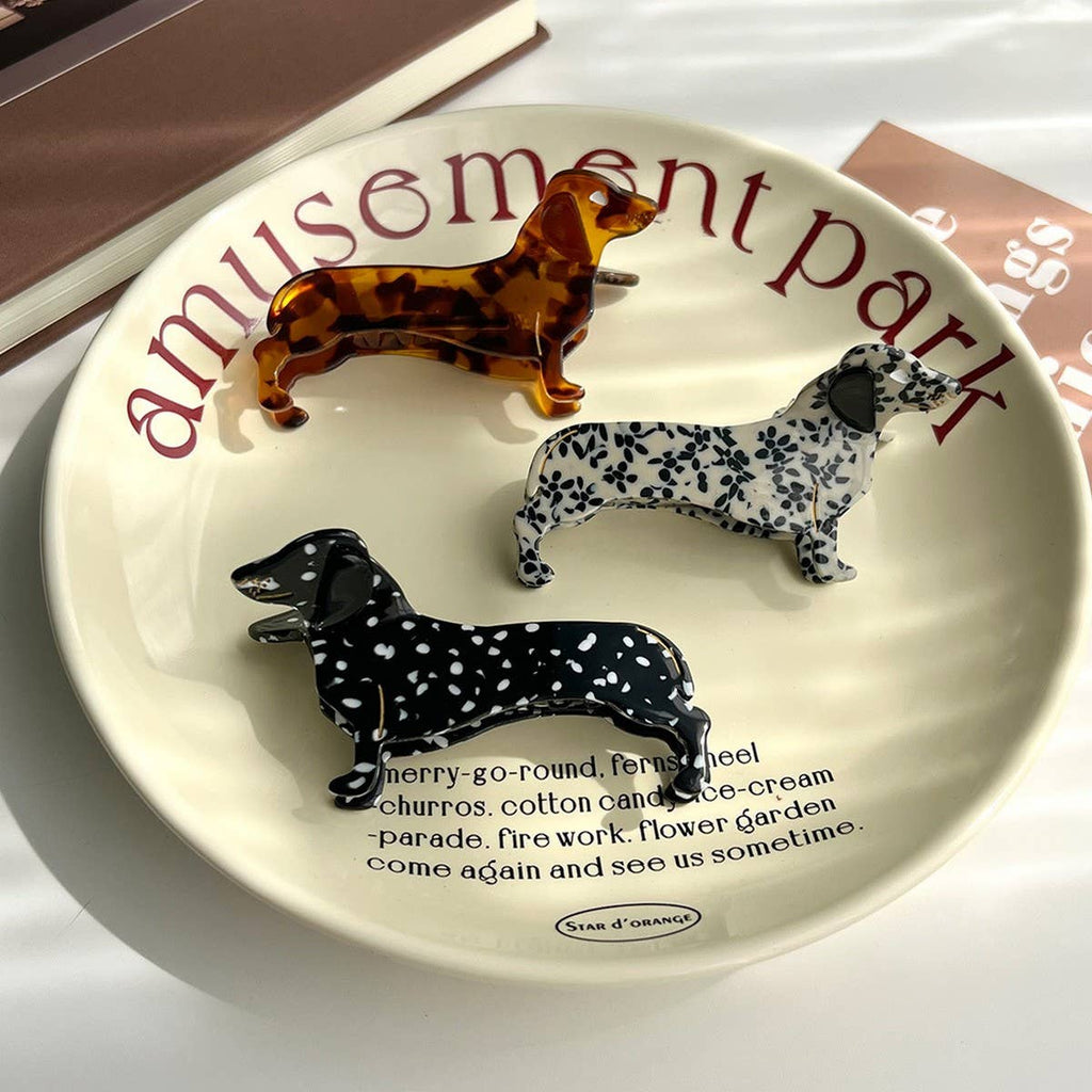 Dachshund Dog Hair Claw Clip Black/Gray