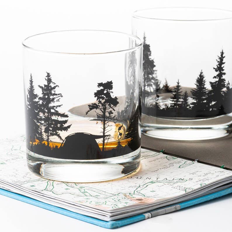 Mountain Camping Whiskey Glasses | 11 oz.