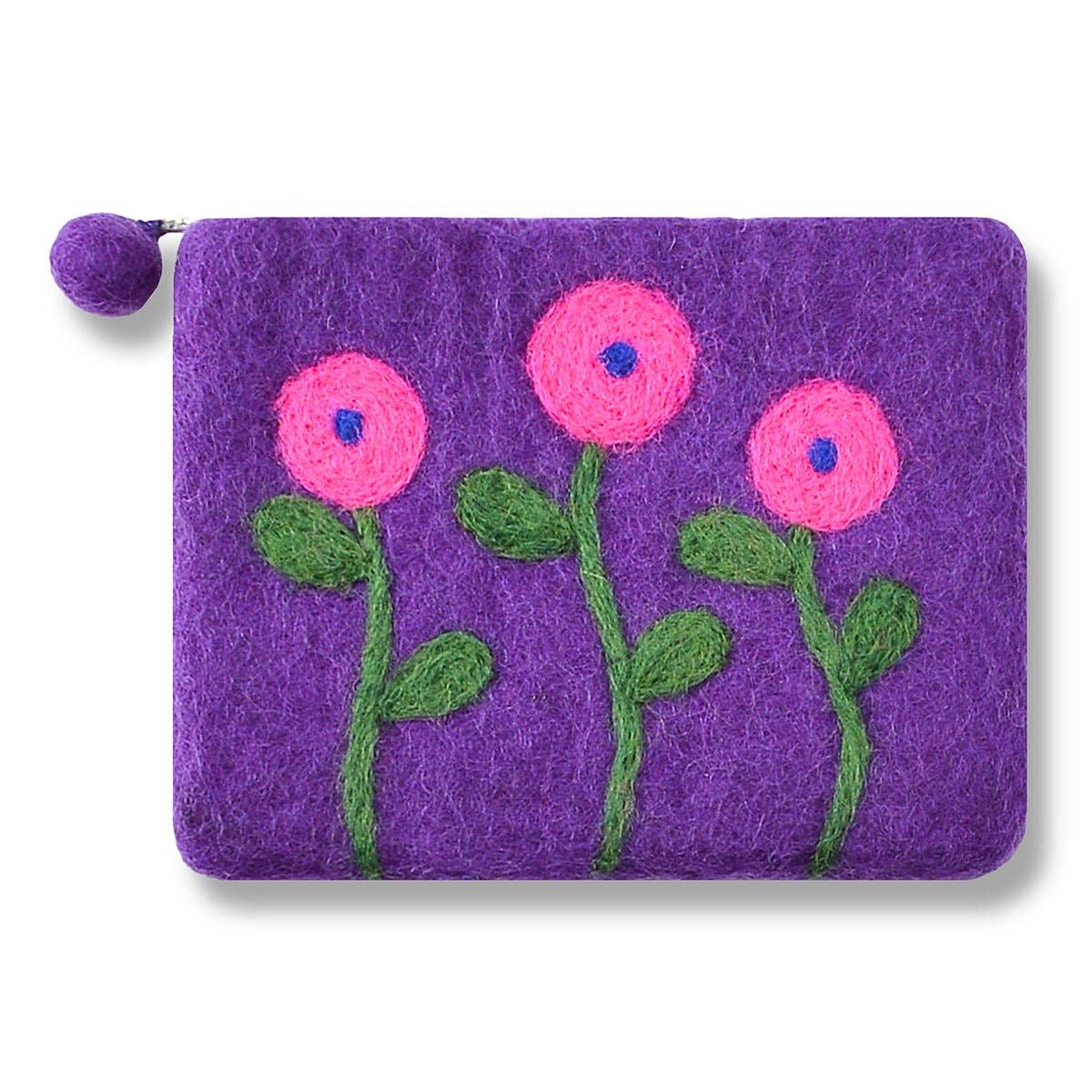 Purple Three Needle Flower Coin Purse – Handcrafted Wool Felt