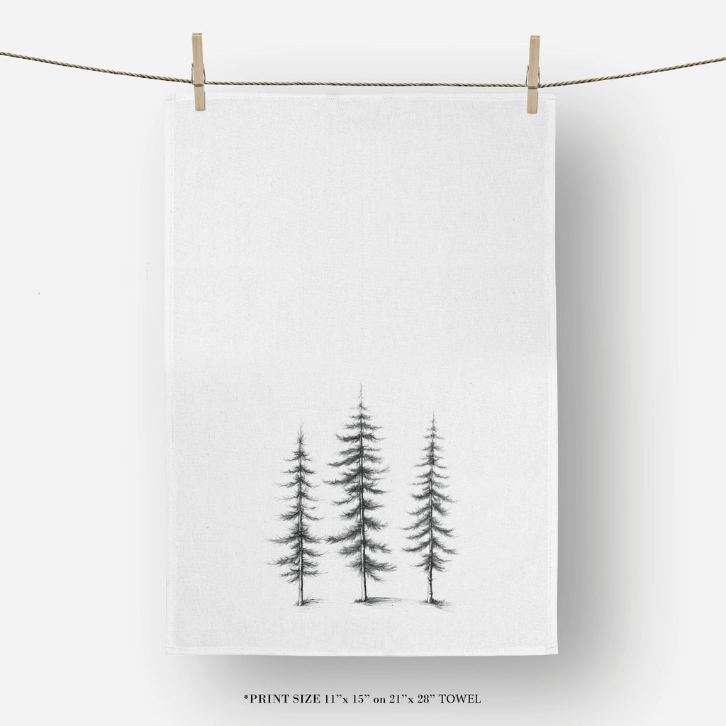 Tree Trio Tea Towel: White