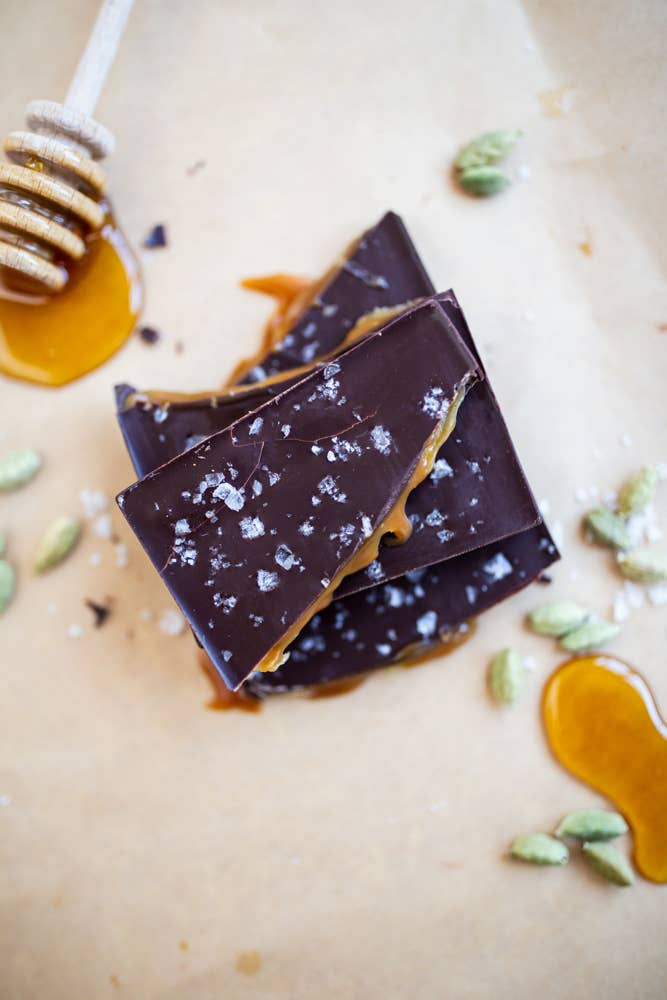 Cardamom and Honey Caramel with Sea Salt Dark Chocolate Bar
