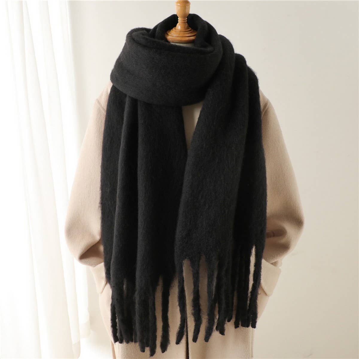 Camel Mohair Tassel Scarf for Winter(OS)