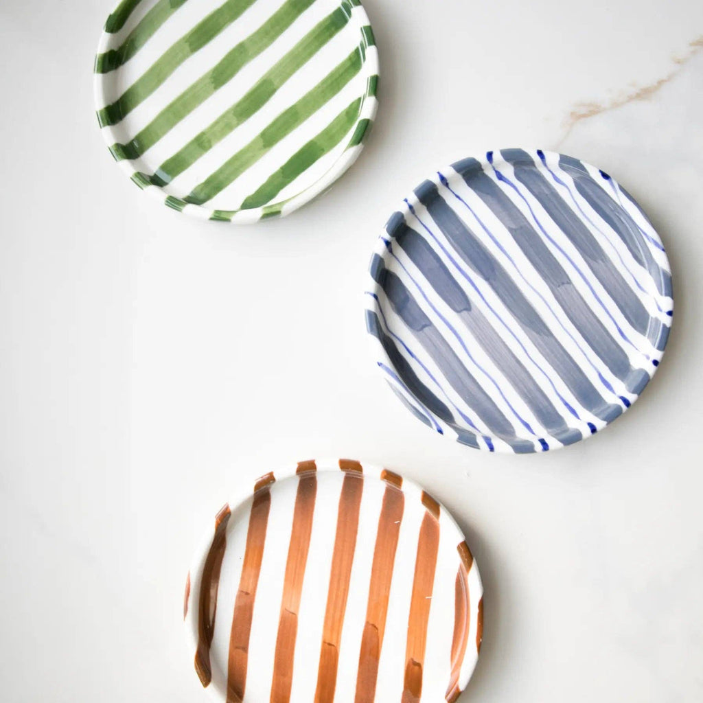 Blue Striped Ceramic Plate — 5 inch