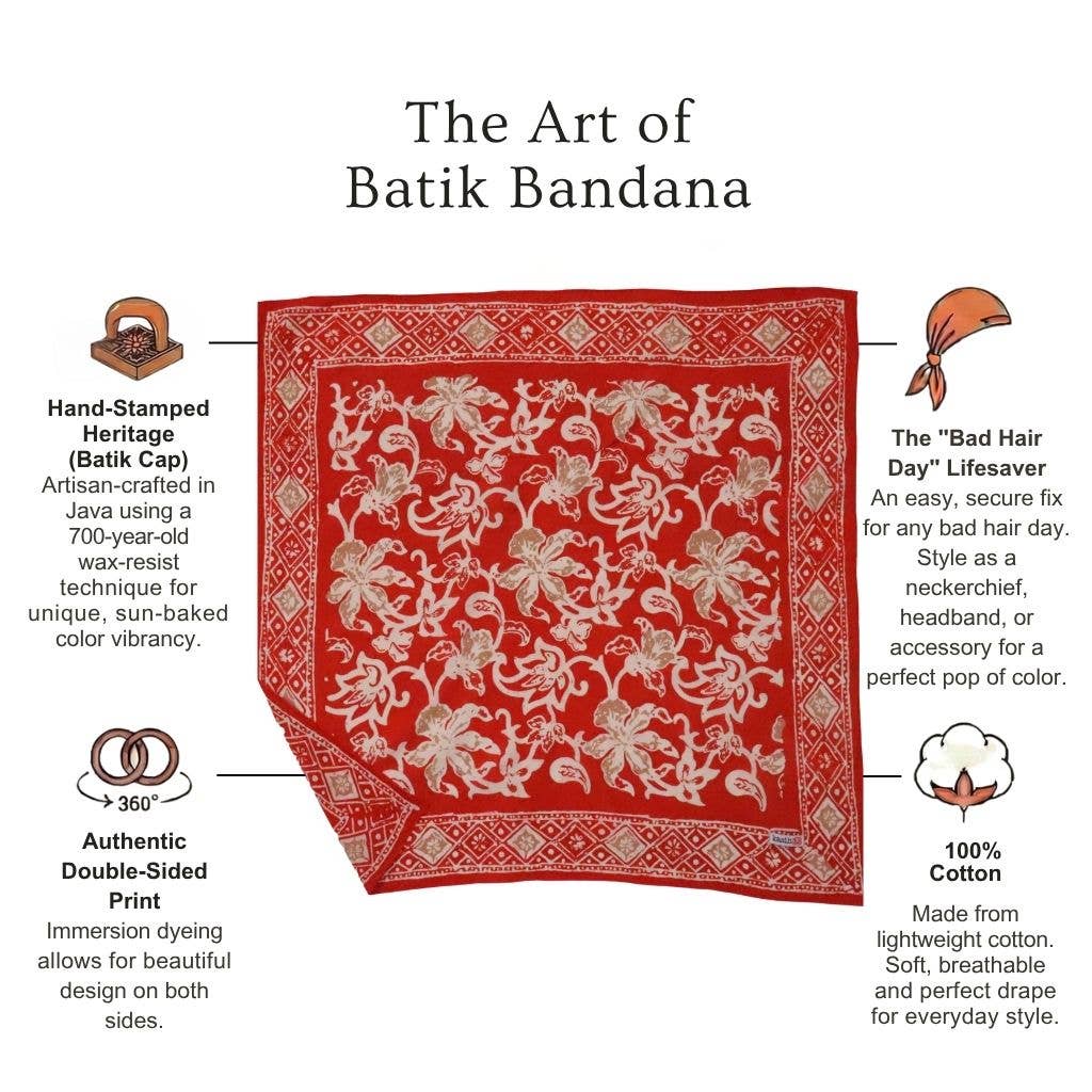 Batik Bandana, Fiery Flora, Red, Flower
