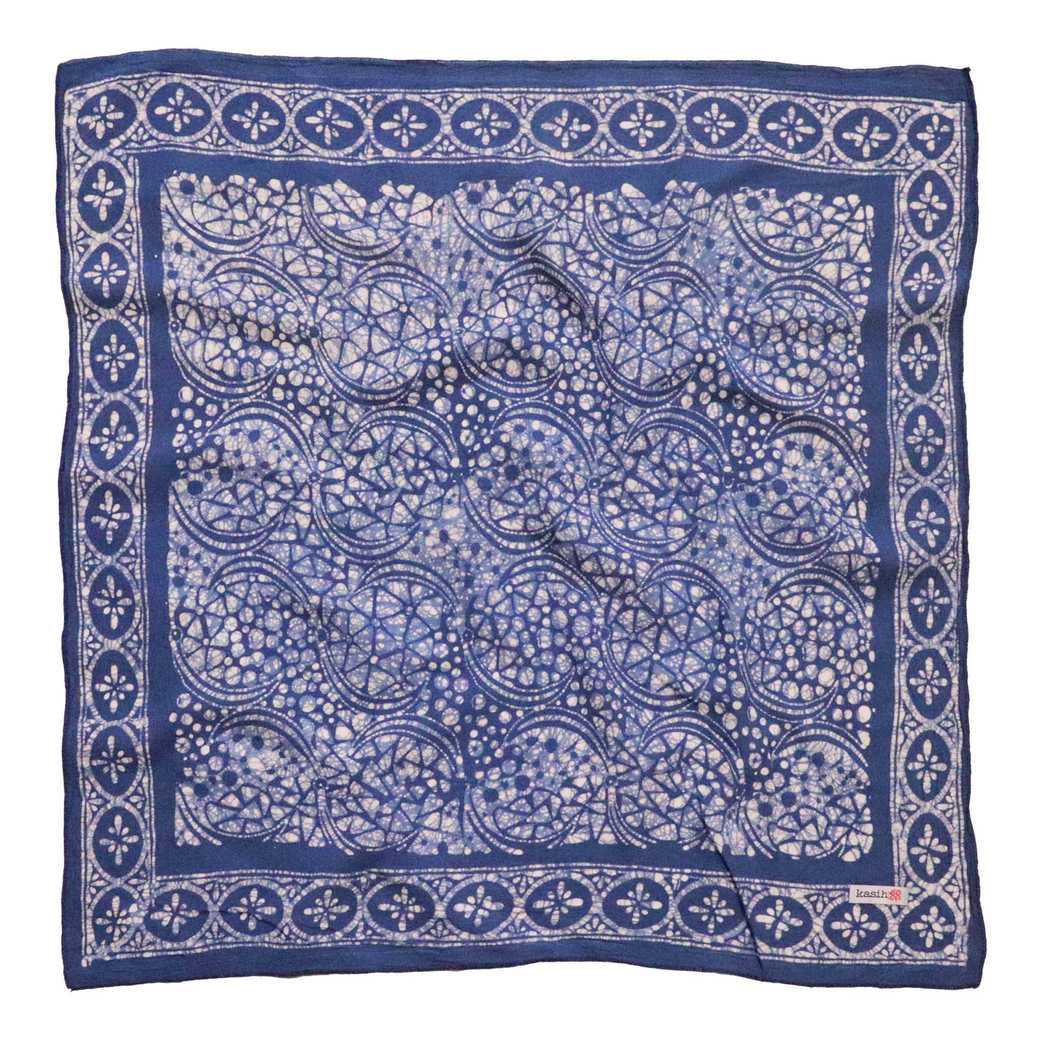 Batik Bandana - Blue White, Geometric, Stone Cotton