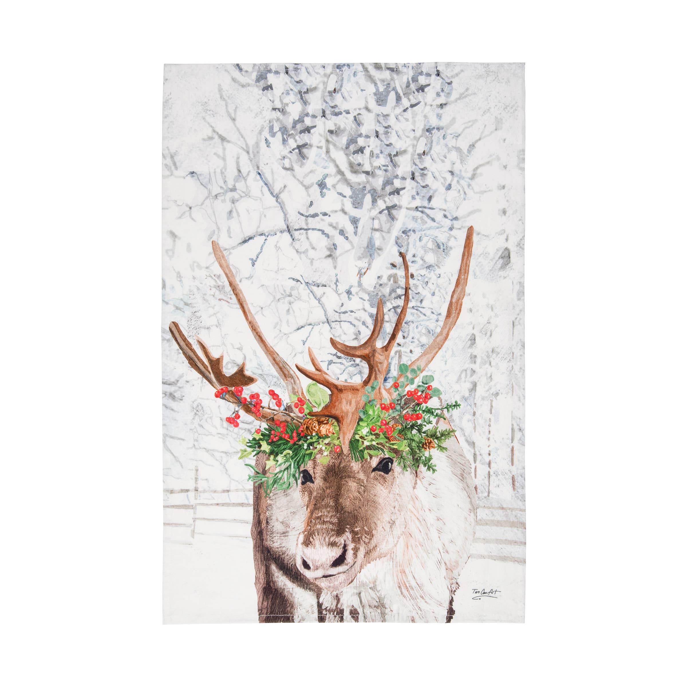 Christmas Reindeer Flower Crown Kitchen Towel