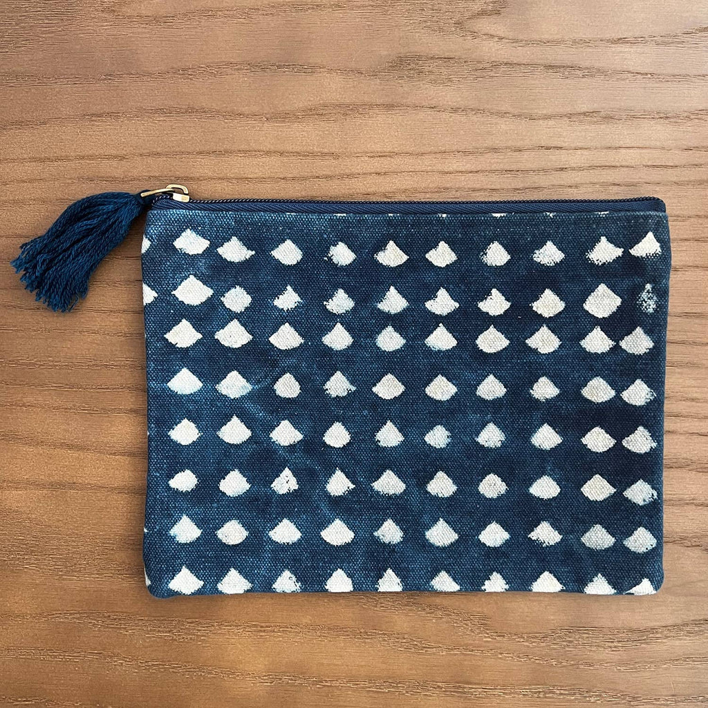 Navy White Block Print Durable Cotton Coin Purse for Women