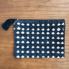 Navy White Block Print Durable Cotton Coin Purse for Women