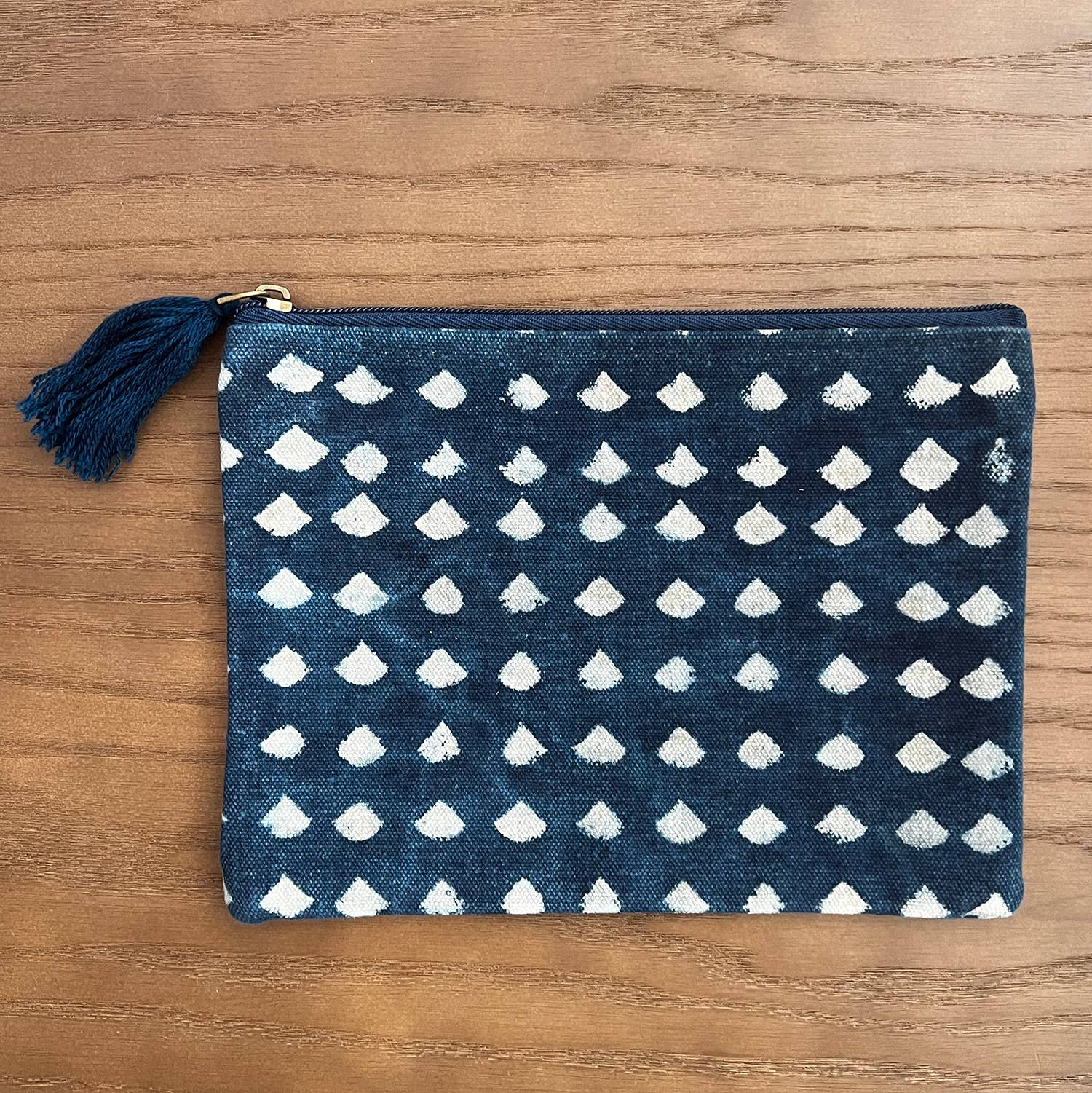 Navy White Block Print Durable Cotton Coin Purse for Women