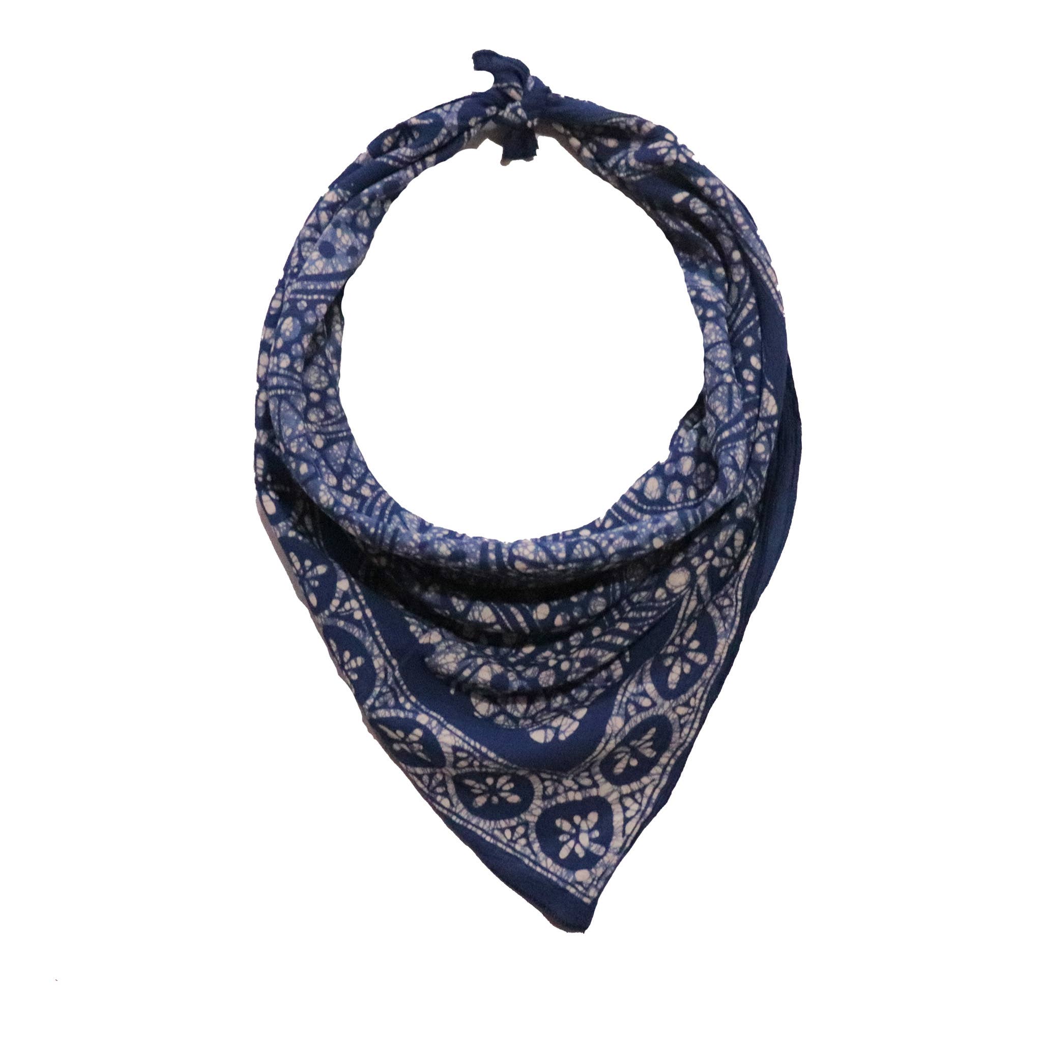 Batik Bandana - Blue White, Geometric, Stone Cotton