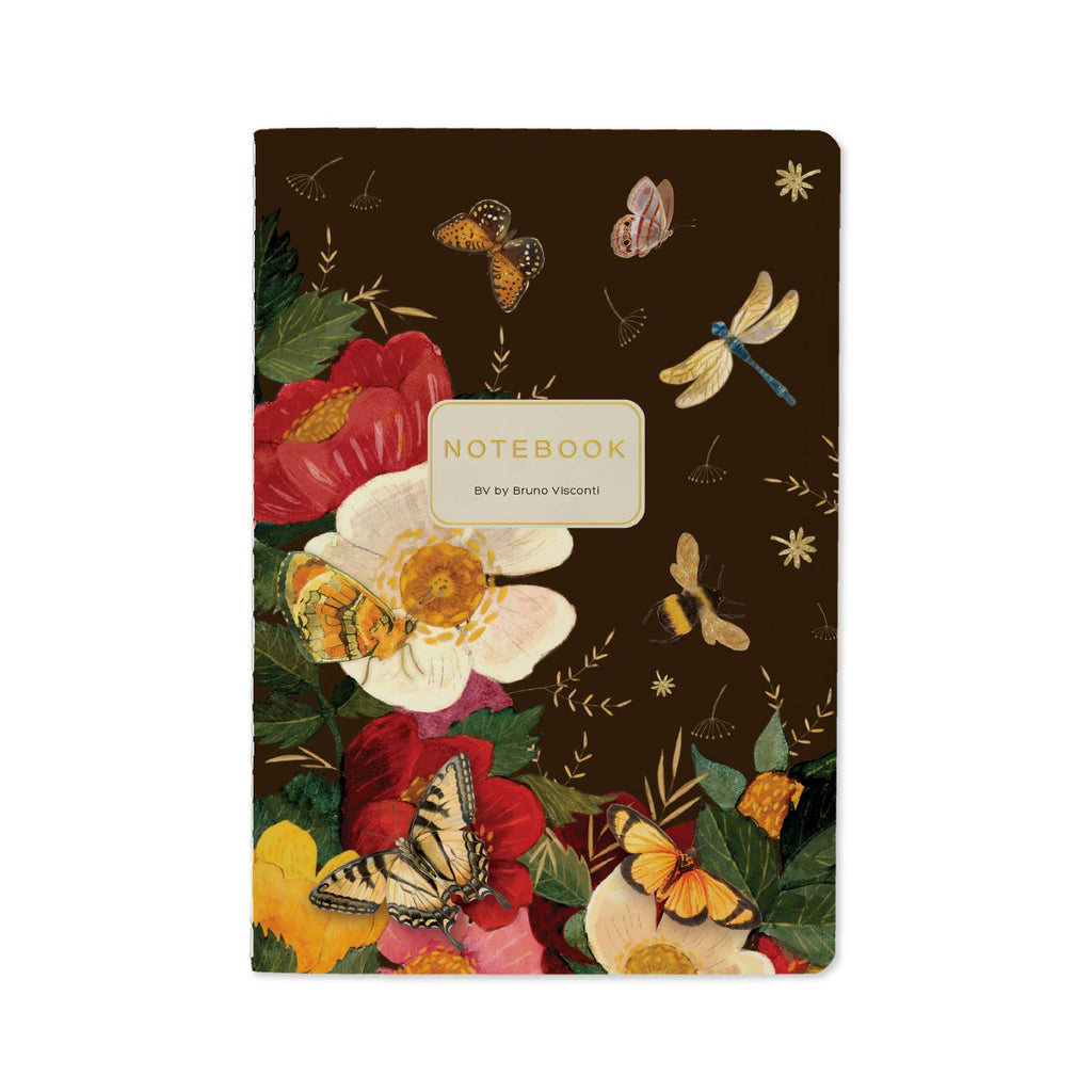 Notebook with floral and butterfly design on a white background