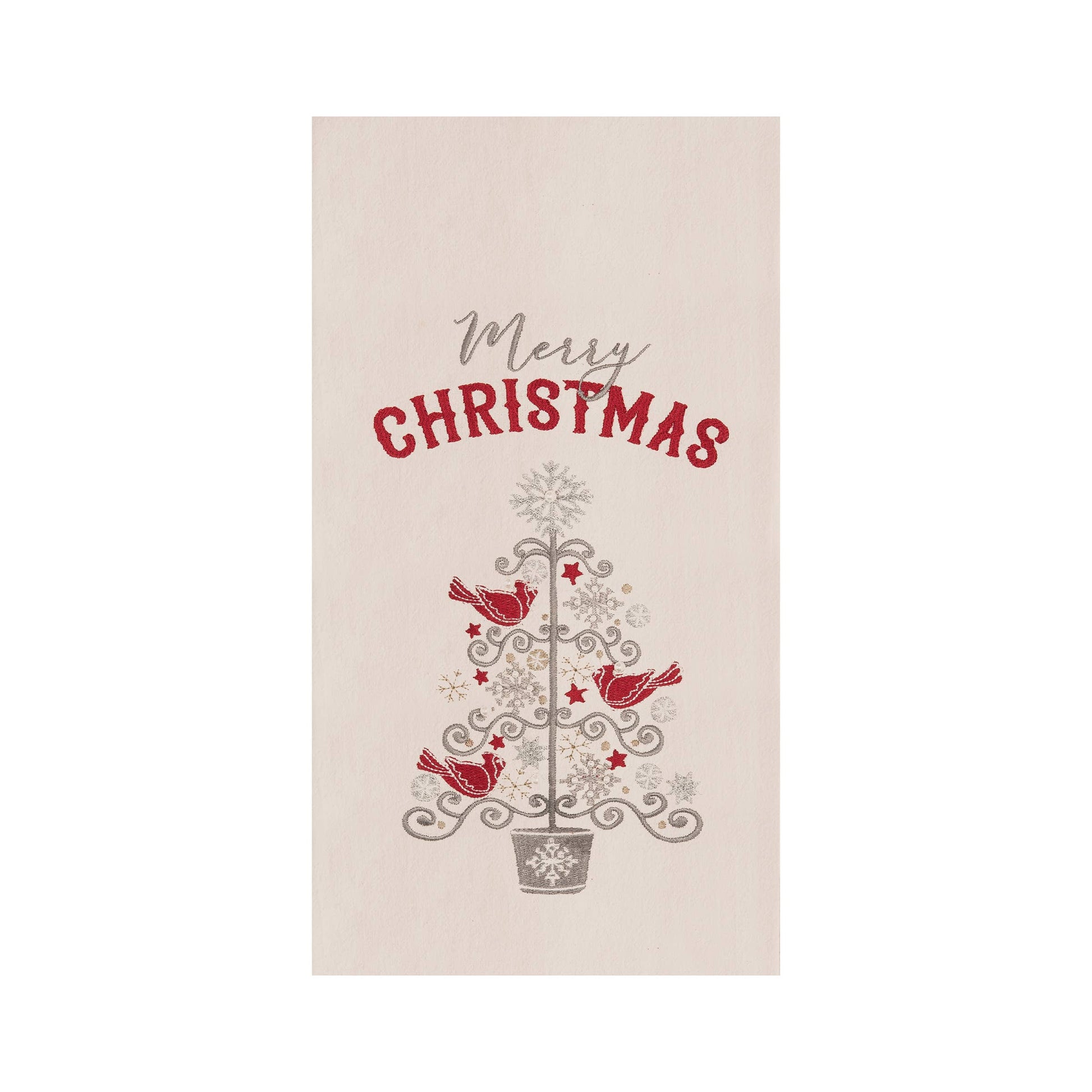 Merry Christmas Tree With Birds Kitchen Towel