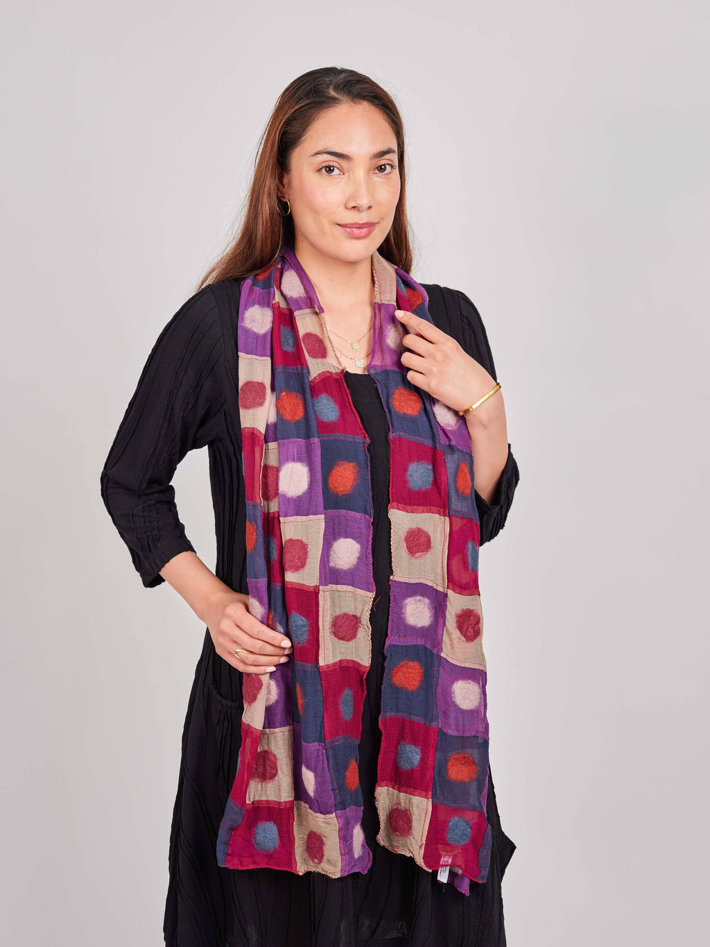 Polkadot Patch Felt/Silk Scarf SF52: Multi-Colored