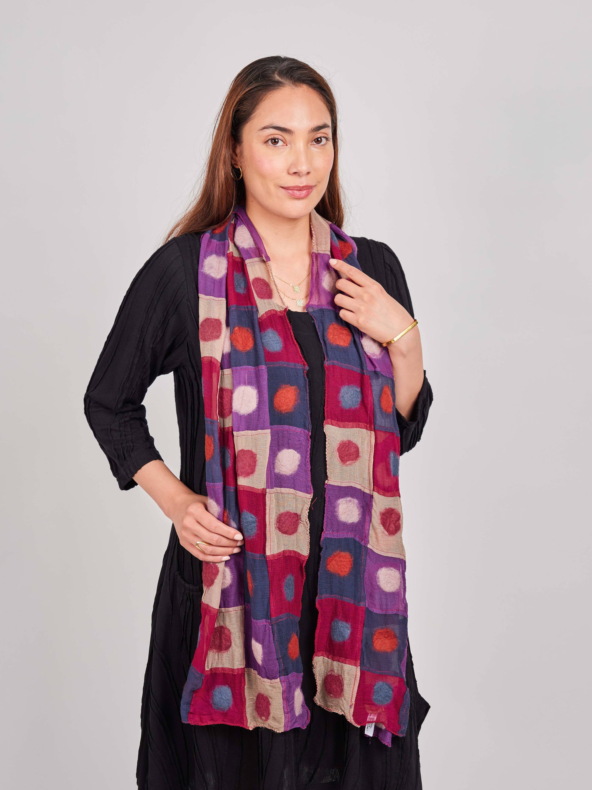 Polkadot Patch Felt/Silk Scarf: Multi-Colored