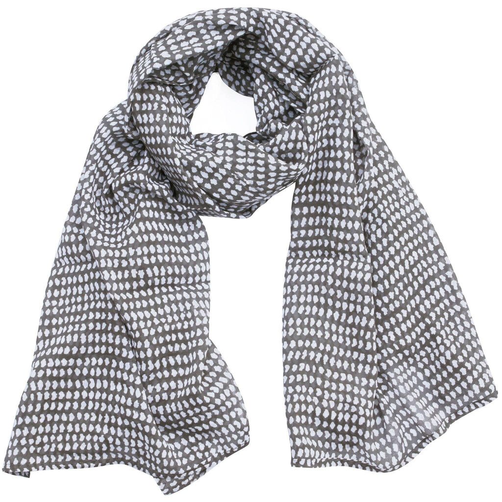 Dark Gray/White Dot Block Printed Scarf