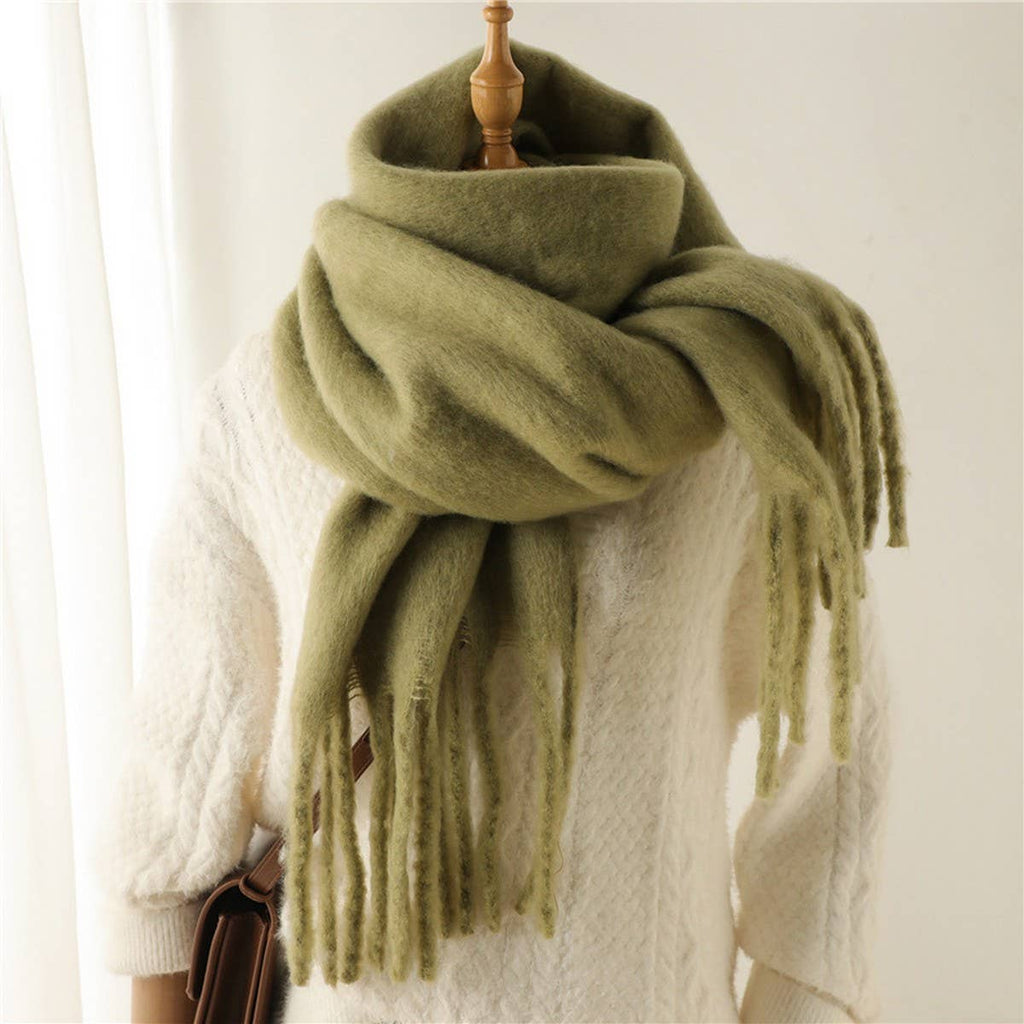 Green Mohair Tassel Scarf for Winter(OS)
