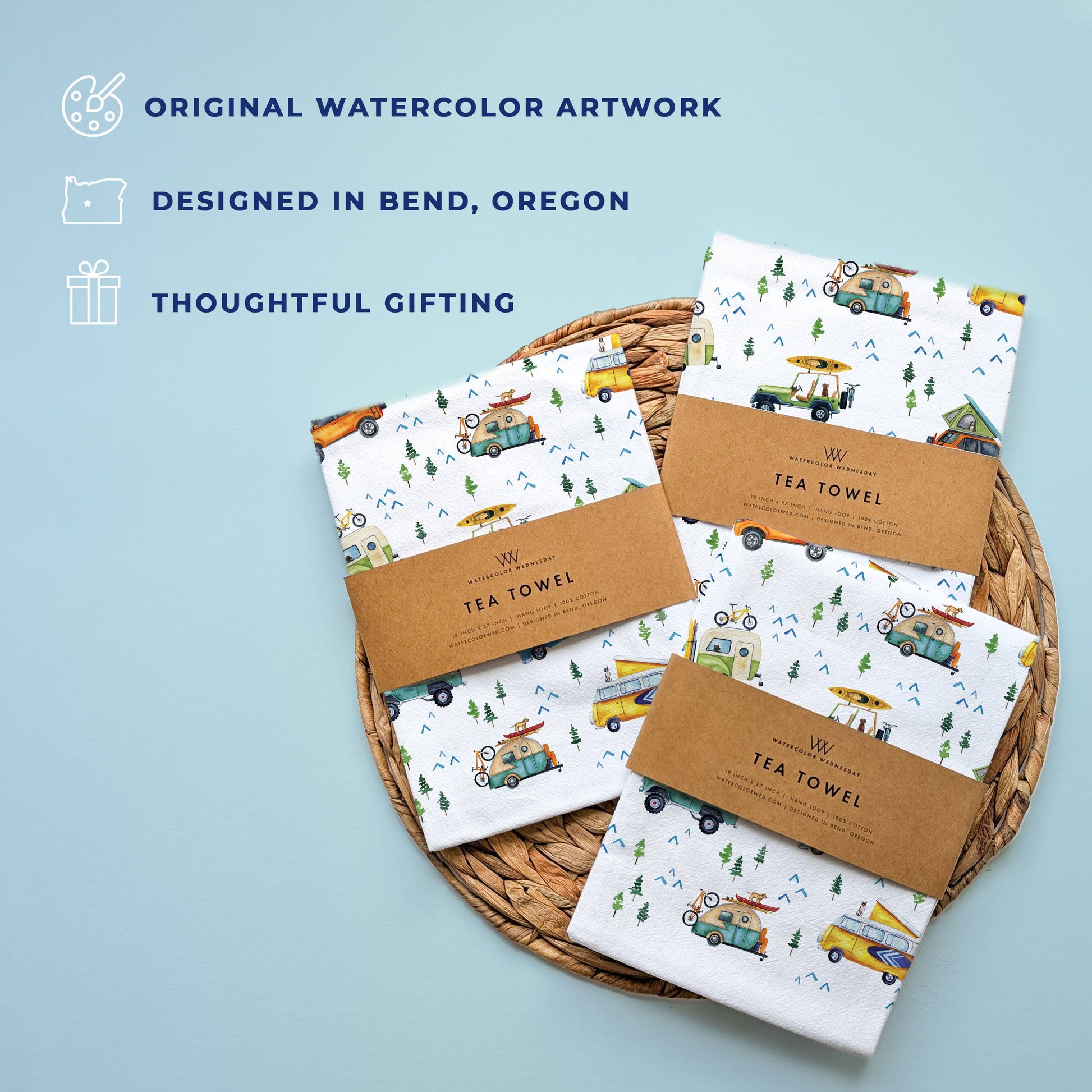 Camping Trucks & Outdoorsy Dog Tea Towel