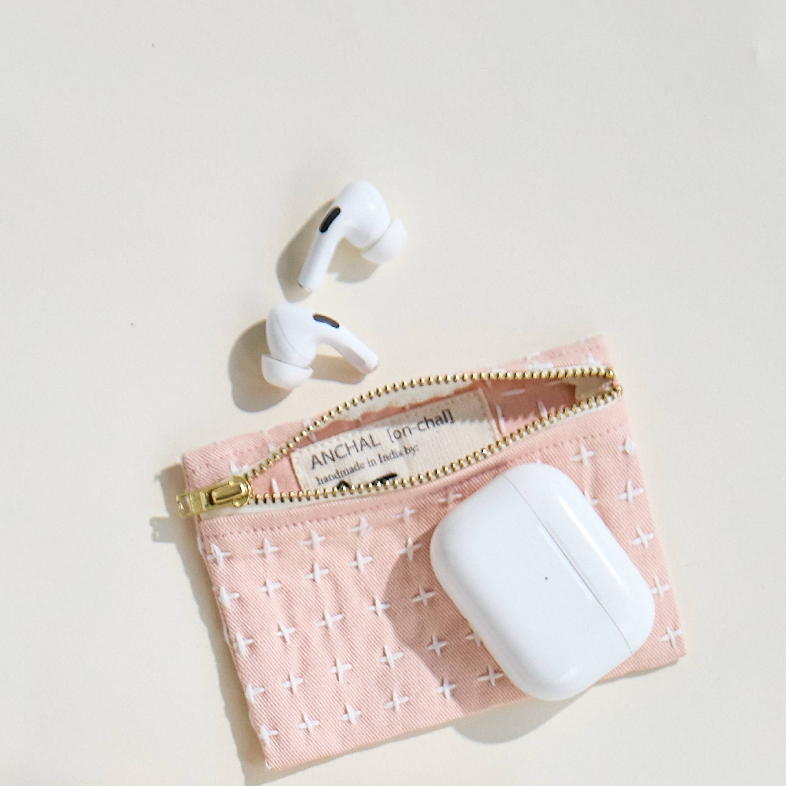 Navy Cross-Stitch Coin Purse