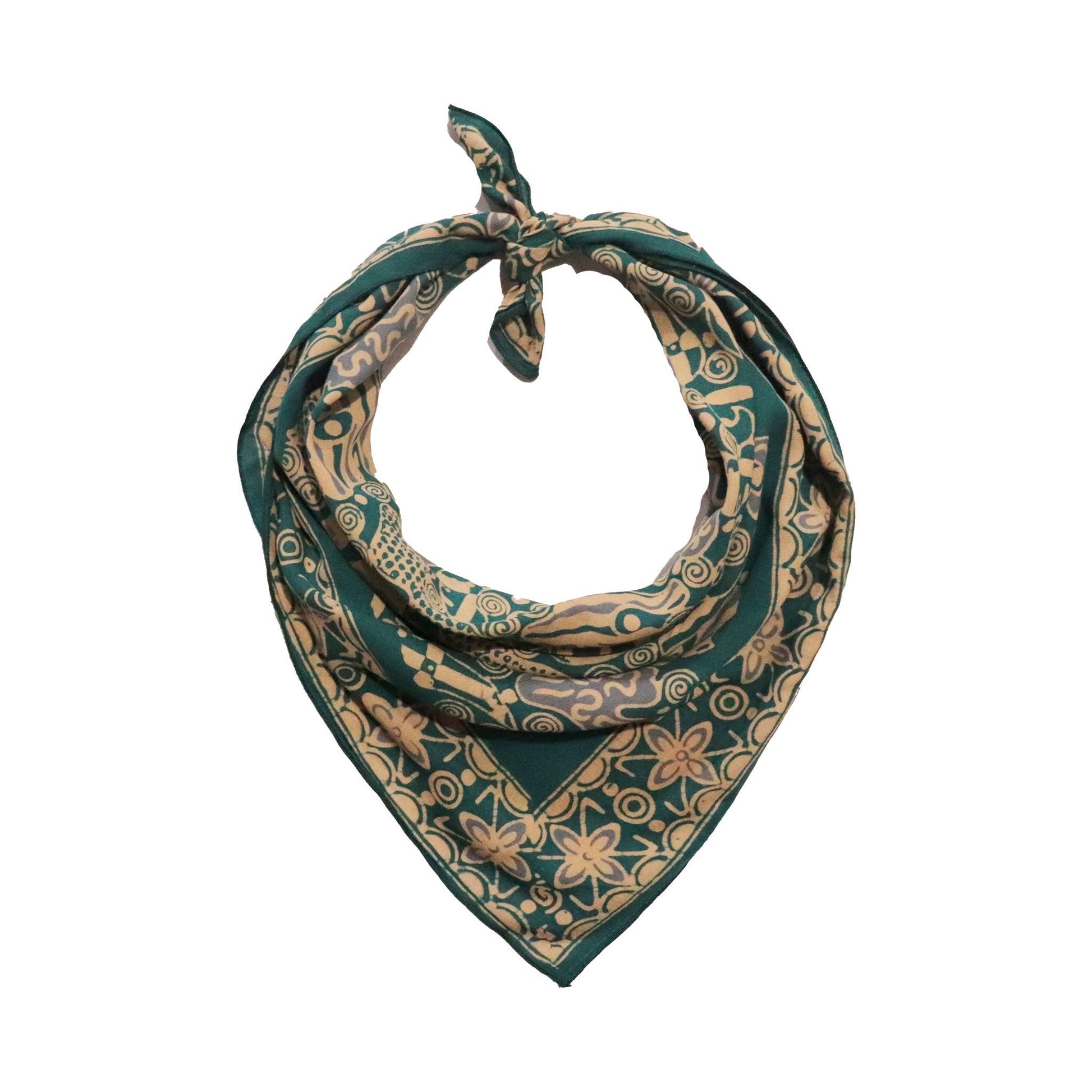 Batik Bandana – Blue Gray Teal Aqua | Abstract Flowers