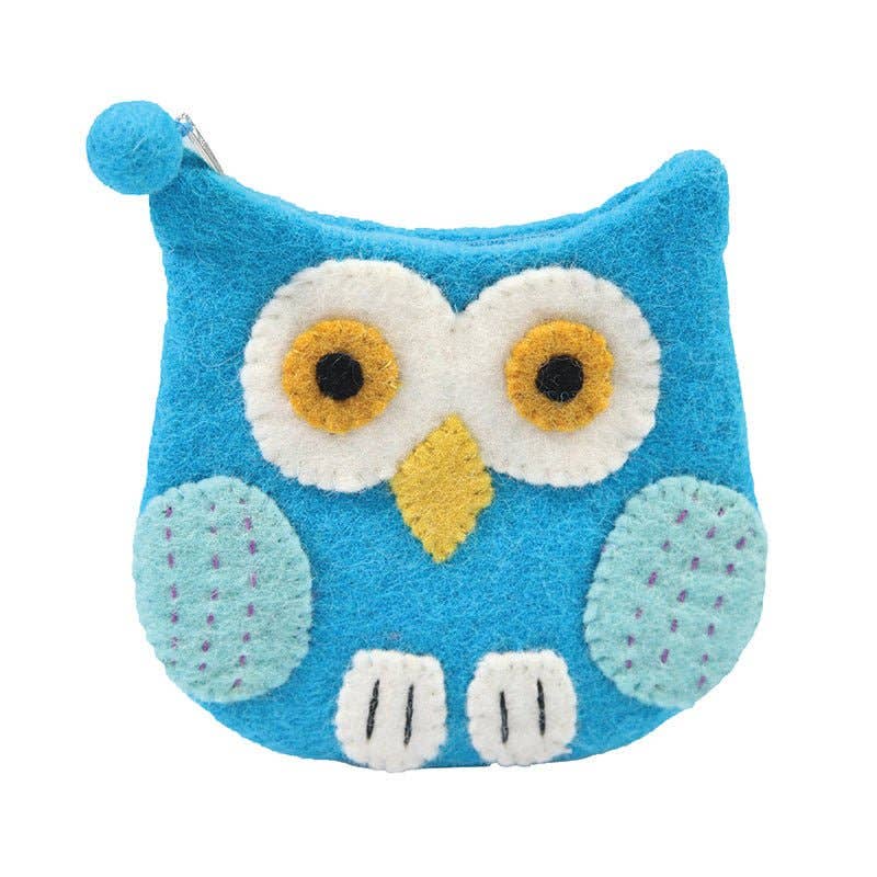 Blue Owl Face Shaped Coin Purse – Handcrafted Wool Felt