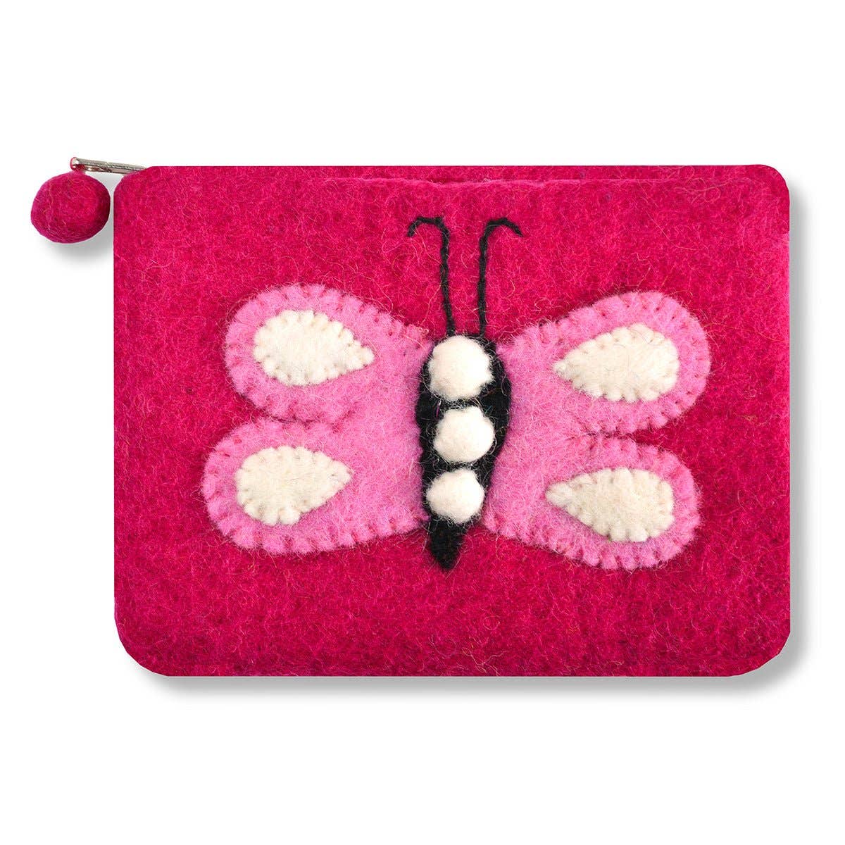 Green Butterfly Design Coin Purse – Handcrafted Wool Felt