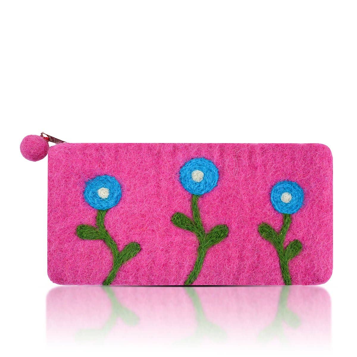 Pink Three Flower Long Purse – Handcrafted Wool Felt