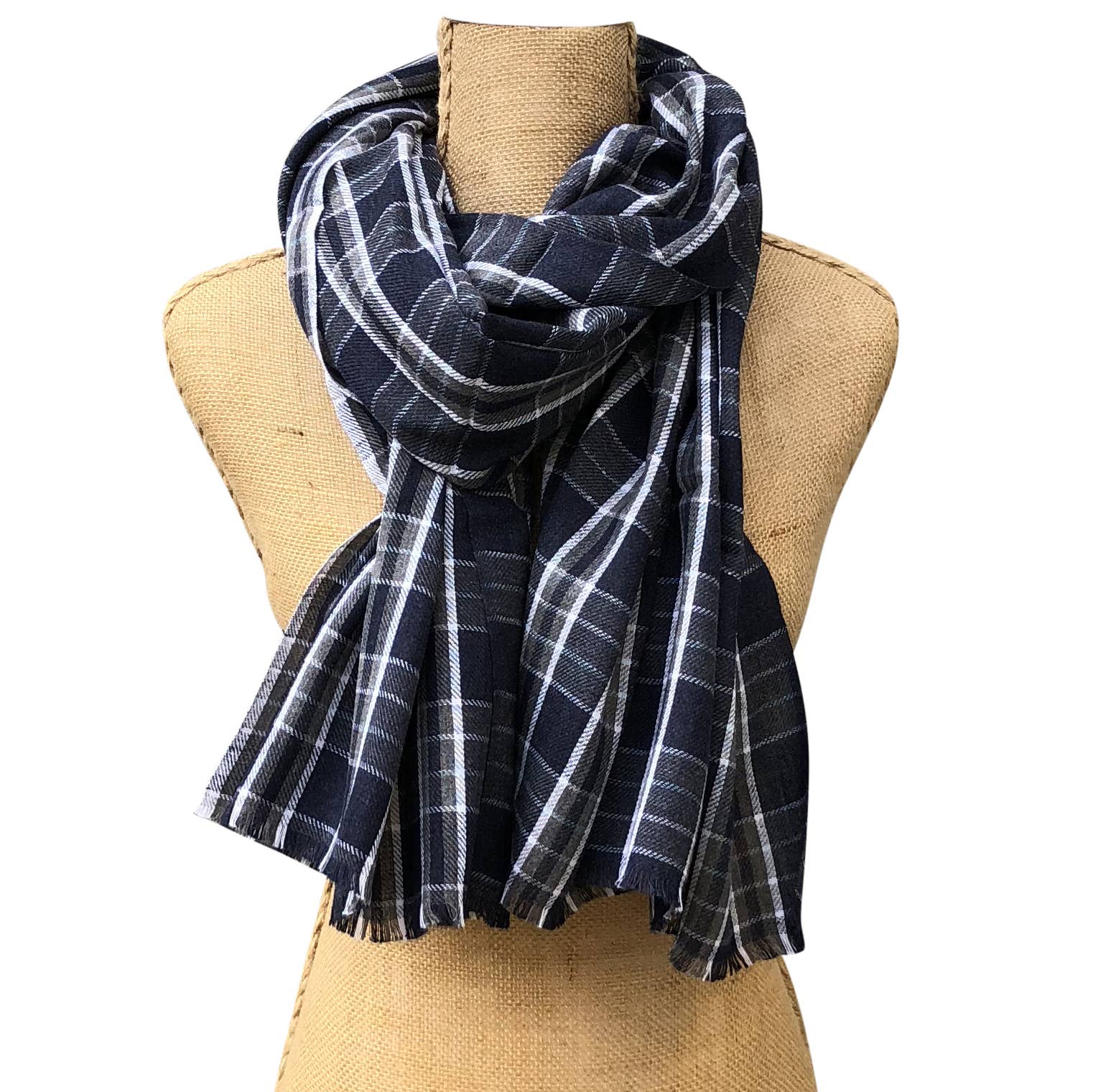Jordan Navy Grey Plaid Pure Soft Cotton Unisex Scarf