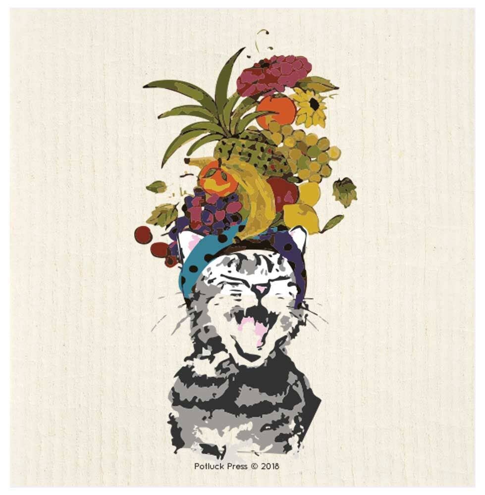 Carmen Miranda Cat Swedish Dishcloth