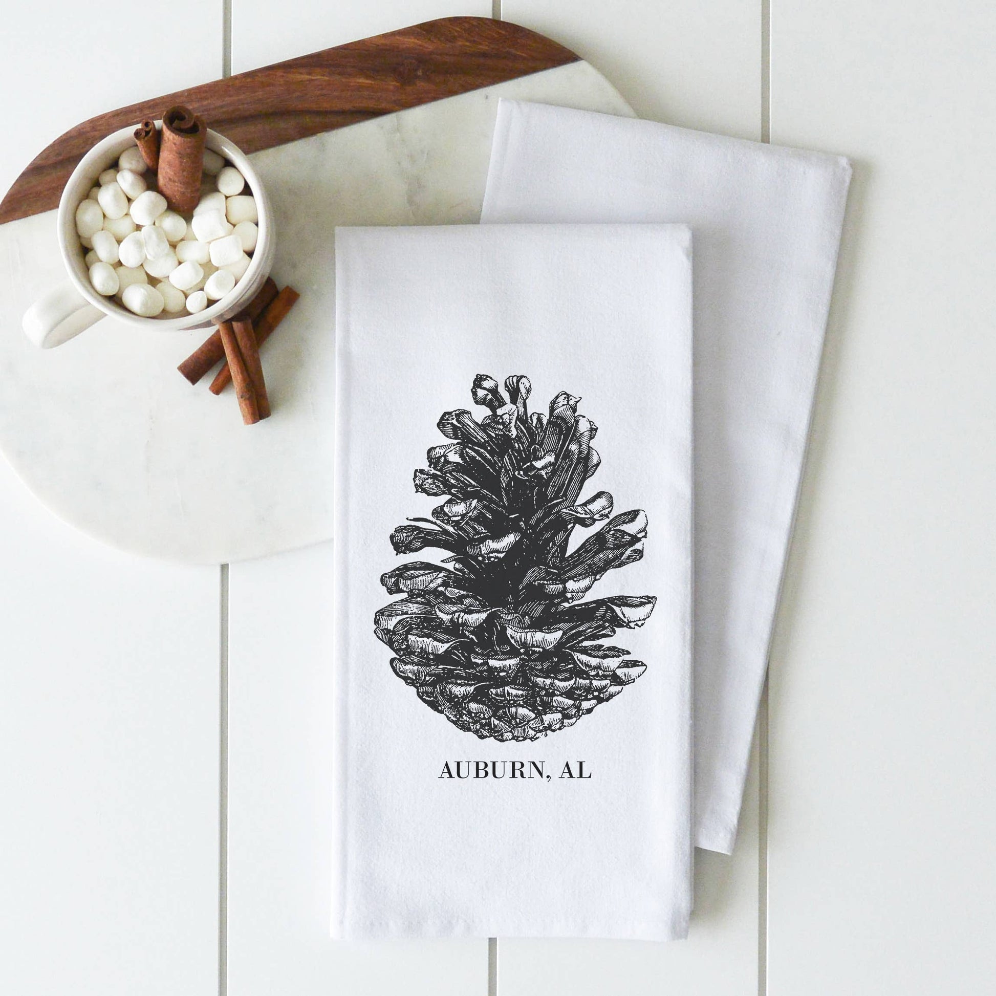 Pine Cone Custom Tea Towel: White