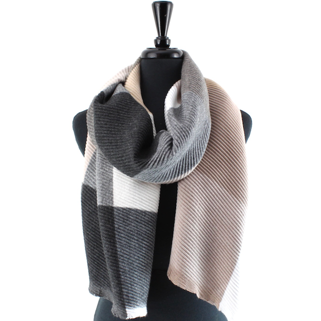 White/Black/Beige Merrymaking Pleated Scarf