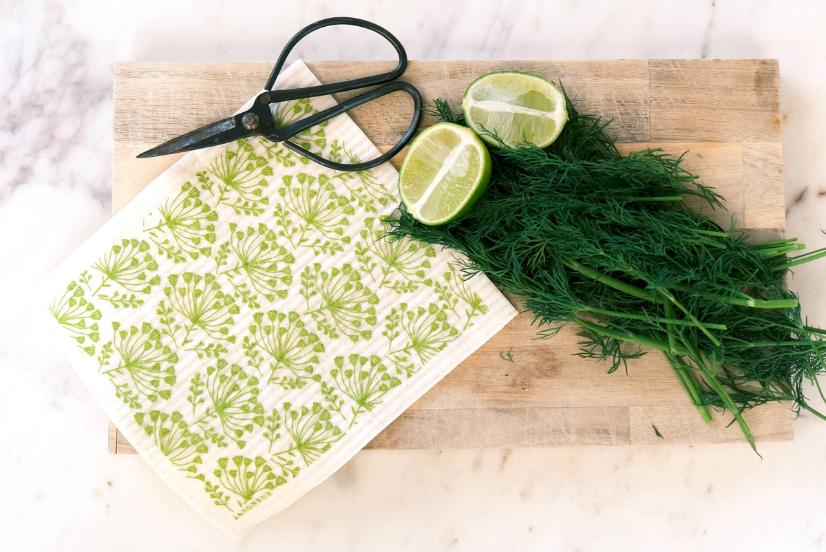 Dill Swedish Dishcloth - Green - Botanical Design| 6.75 x 8 inch