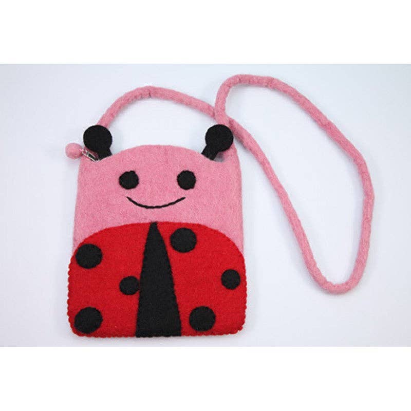 Smiley Ladybug Cross Body Kids Bag – Handcrafted Wool Felt