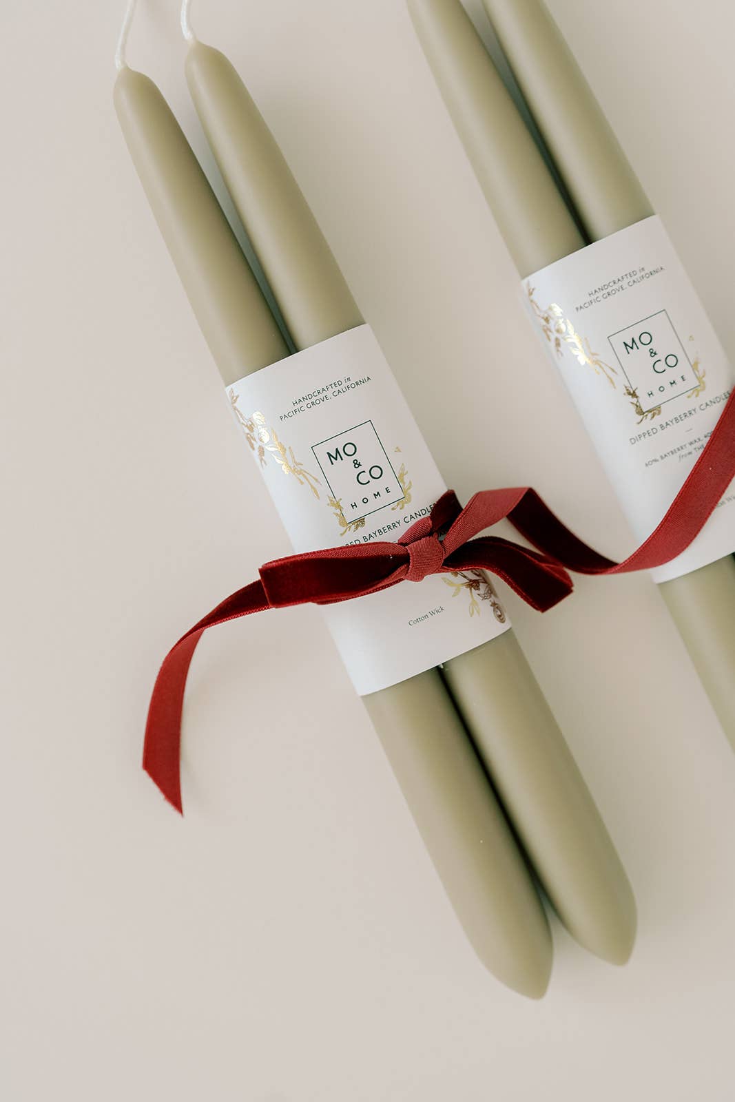 Pair of Bayberry green dipped beeswax taper candles by Lykke Living, Lenox MA artisan boutique. - Bayberry | Dipped Beeswax Taper Candles – 10” | Pair